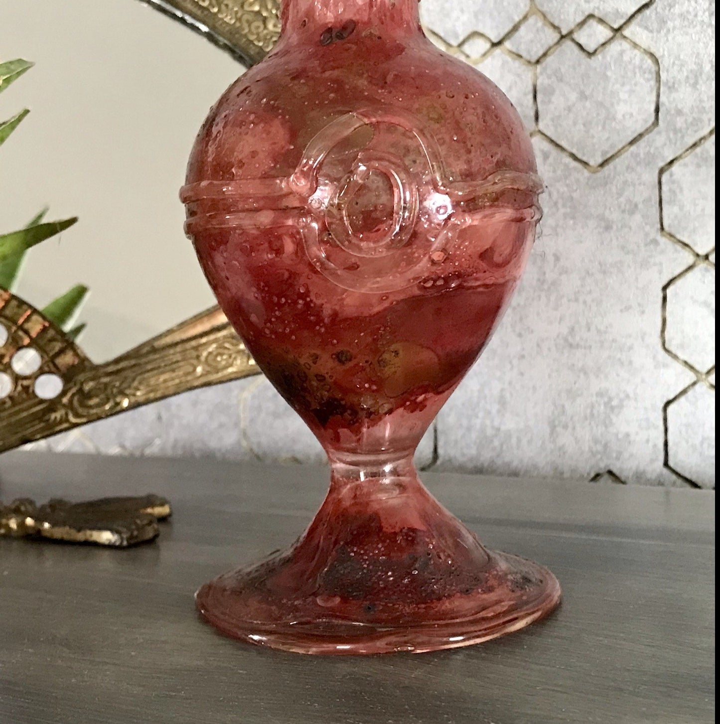 Vintage Pavel Molnār Glas Glaskunst Glasvase rot Faden Aufschmelzungen signiert