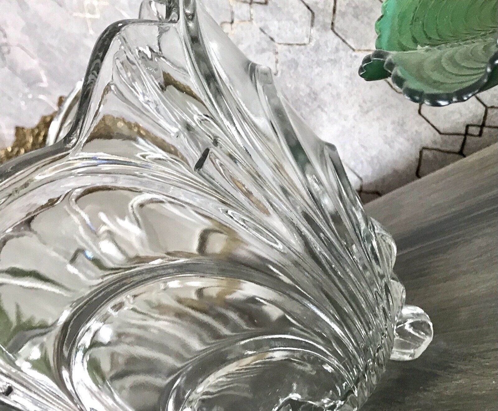 1954 spätes Art Déco Vase Glasvase Pressglas Glas wunderschön Irene Sachsenglas