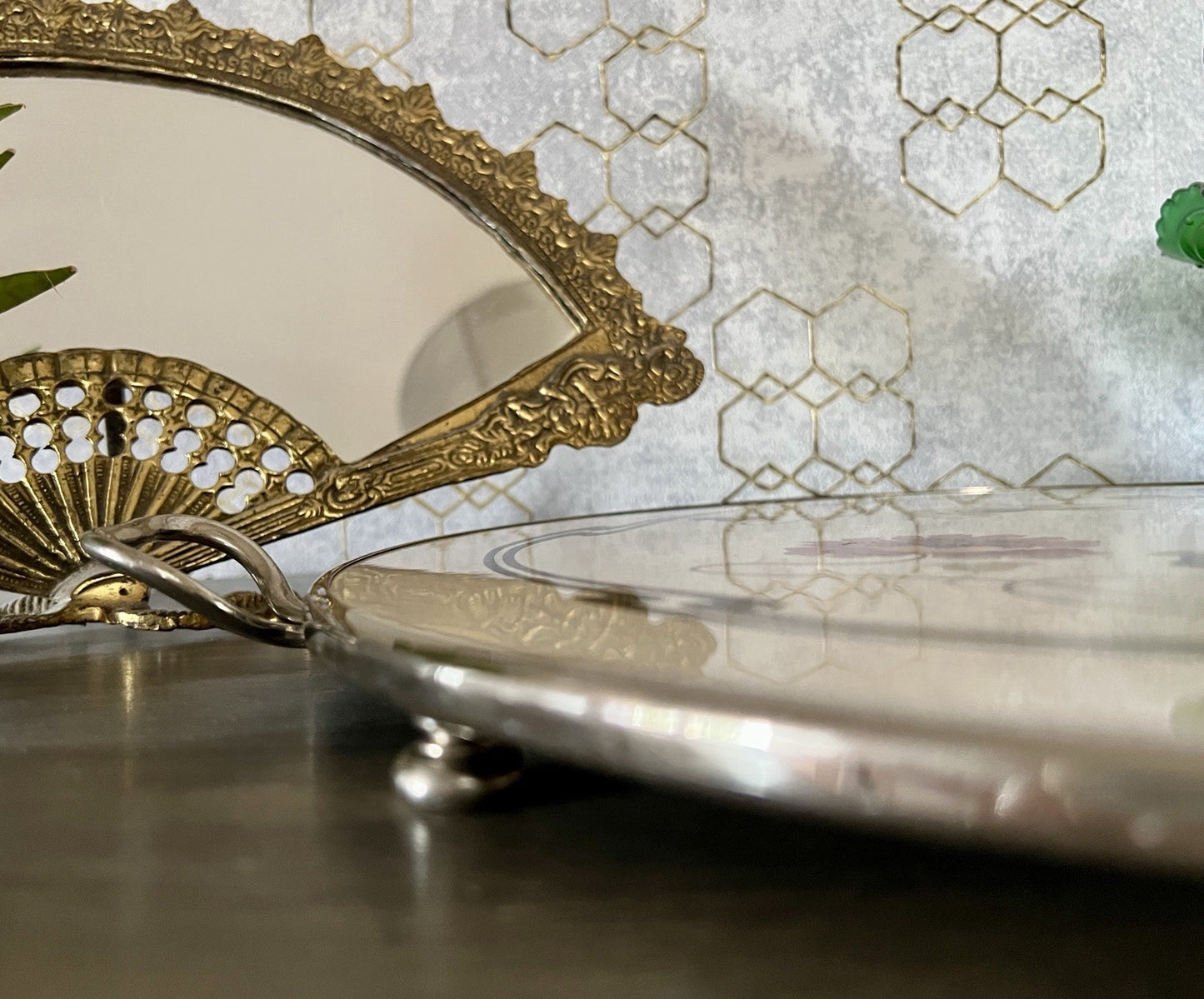 Antik WMF Jugendstil Art Deco Tortenplatte  Metallmontur Porzellan Keramik