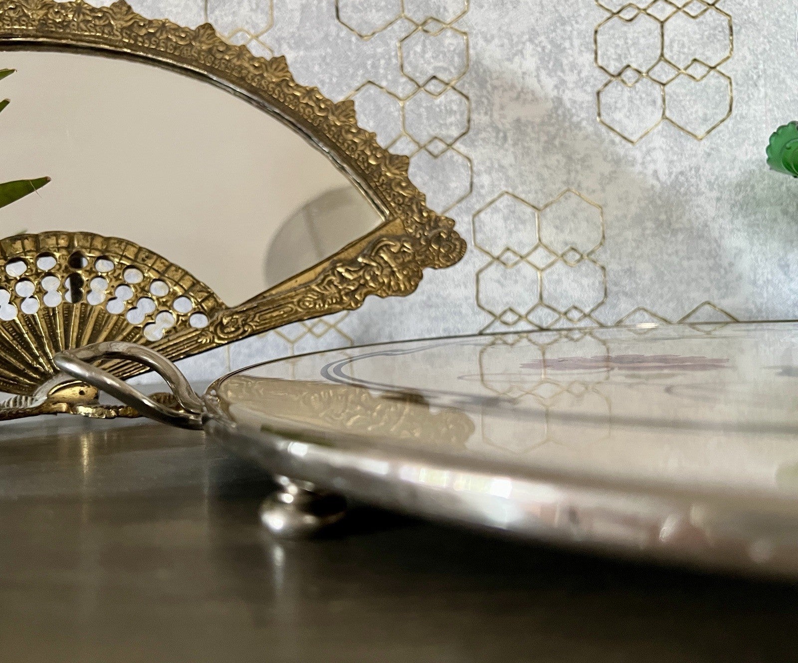 Antik WMF Jugendstil Art Deco Tortenplatte  Metallmontur Porzellan Keramik