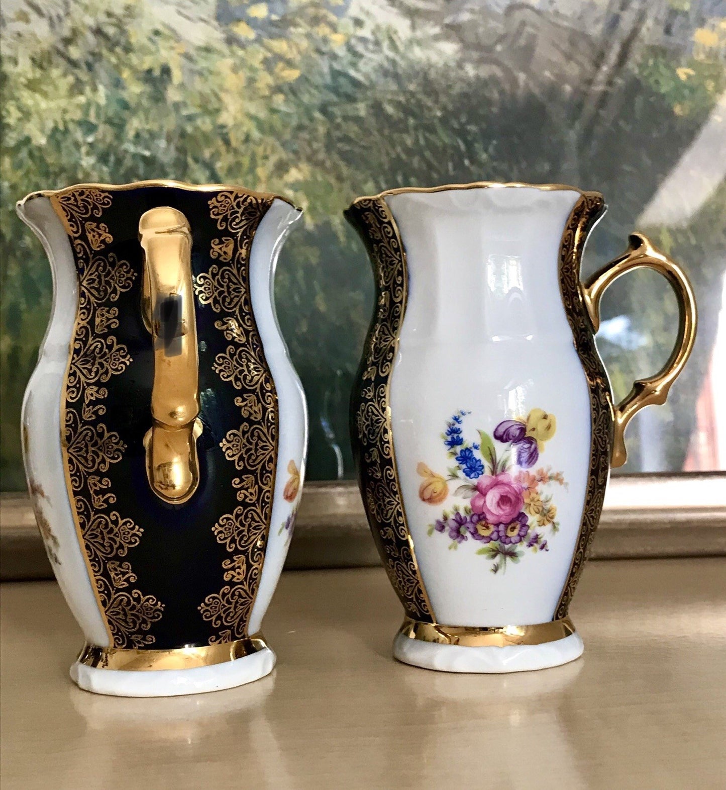 1 x Alt Porzellan Becher Tassen Kännchen? Echt Kobalt Golddekor bunt Haas&Czjzek