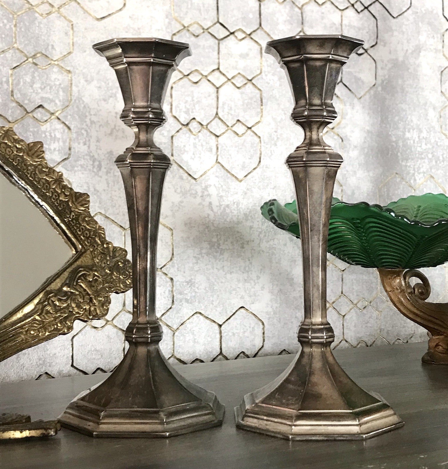 Antik 2 Kerzenleuchter Kerzenständer Art Déco Leuchter versilbert