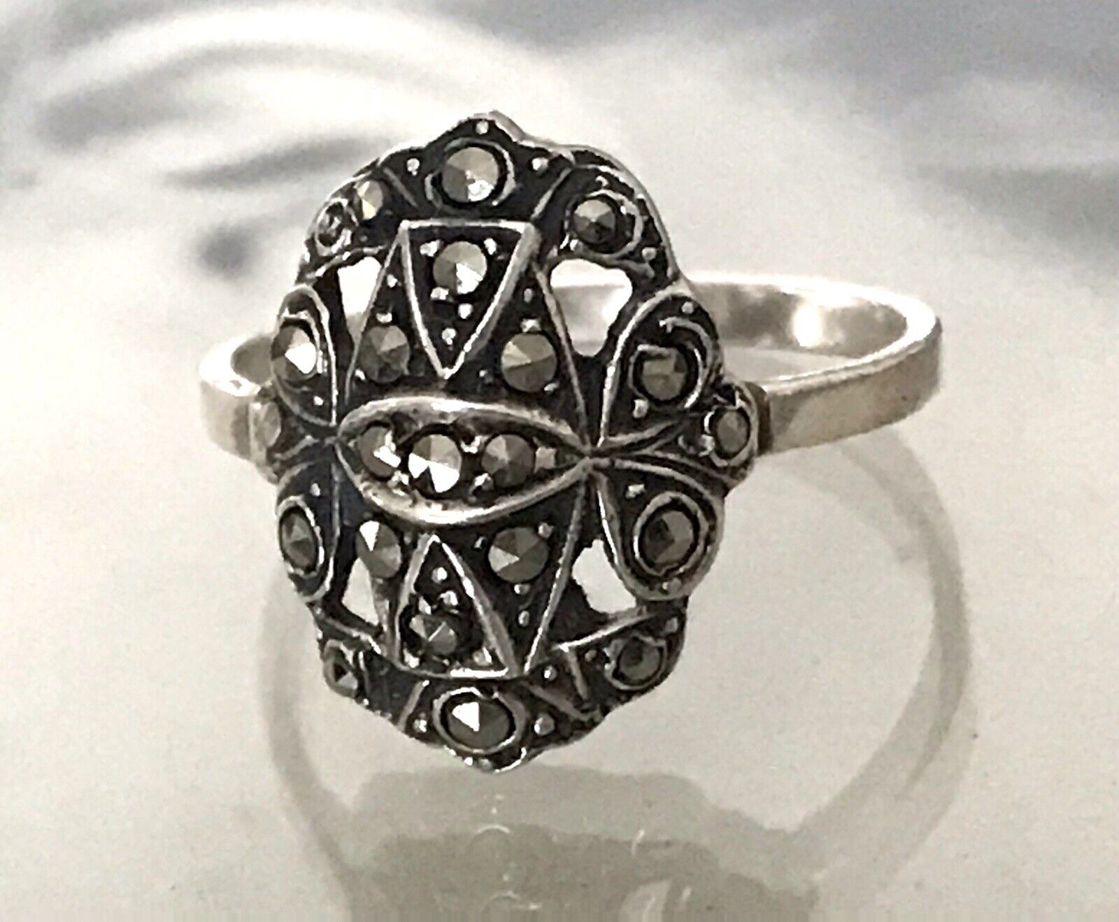 Antik Art Déco Edel Markasite DAMEN RING Silber 925 Gr.52 53 Schiffchen 1,68