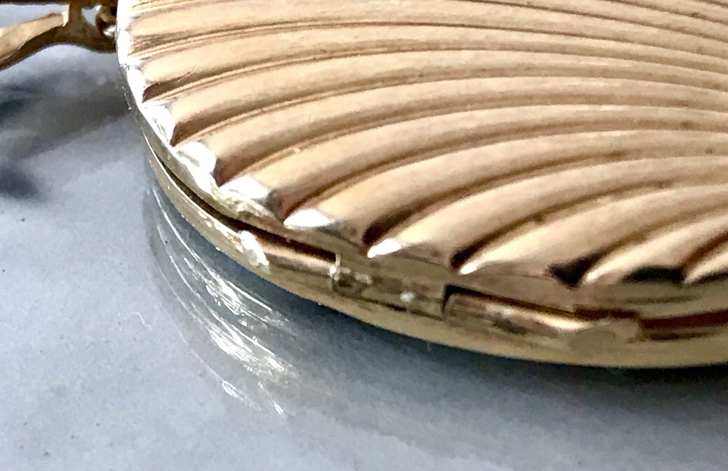 Vintage Kettenanhänger Anhänger Foto Medaillon Muschel Amerikan Double vergoldet