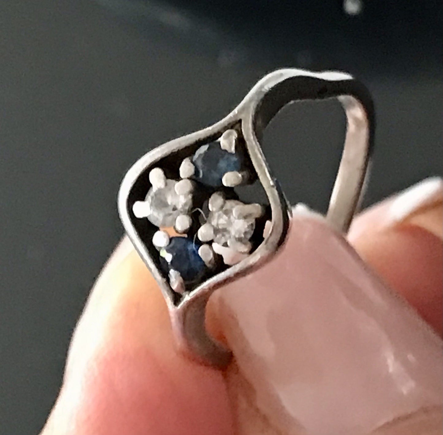 Antik ? Art Déco Damen Ring blaue farblose Steine Silber 925 Gr.51 52 Teka