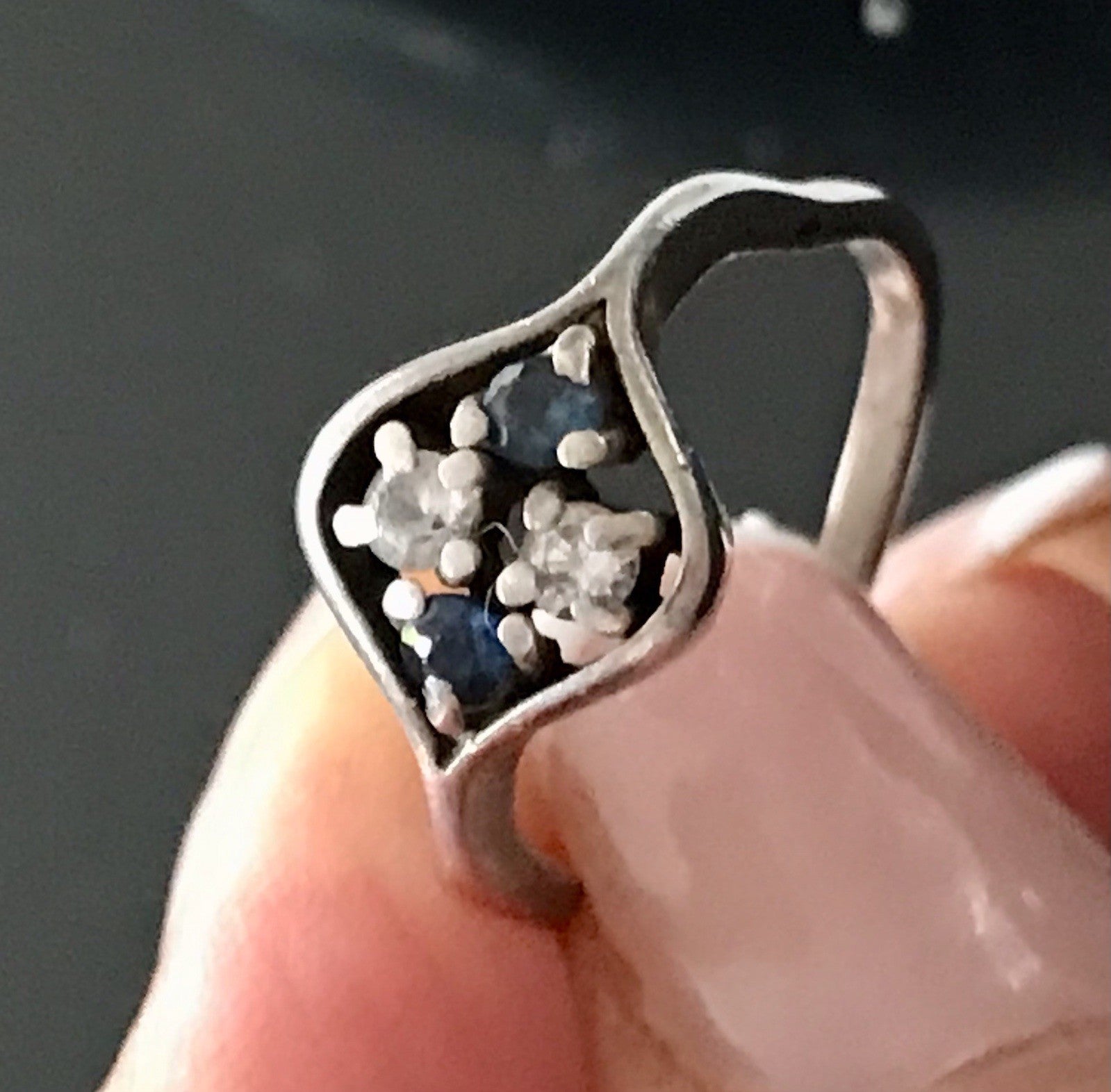 Antik ? Art Déco Damen Ring blaue farblose Steine Silber 925 Gr.51 52 Teka