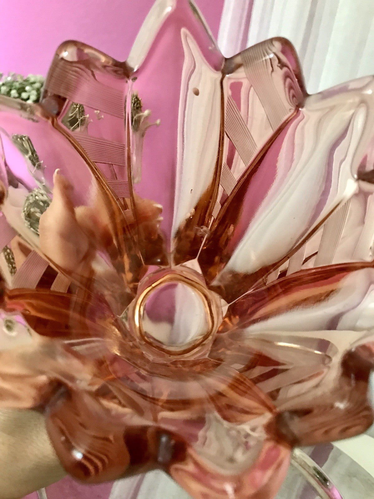 Antik Art Déco Vase Glasvase Pressglas Glas Rosalin rosa Blumenvase Schwepnitz