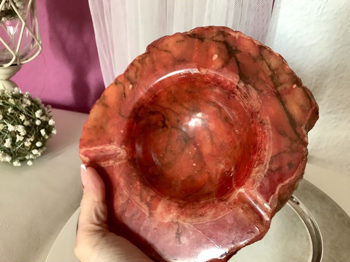 Vintage Aschenbecher Ascher roter Alabaster Romano Bianci 70er Design Klassiker