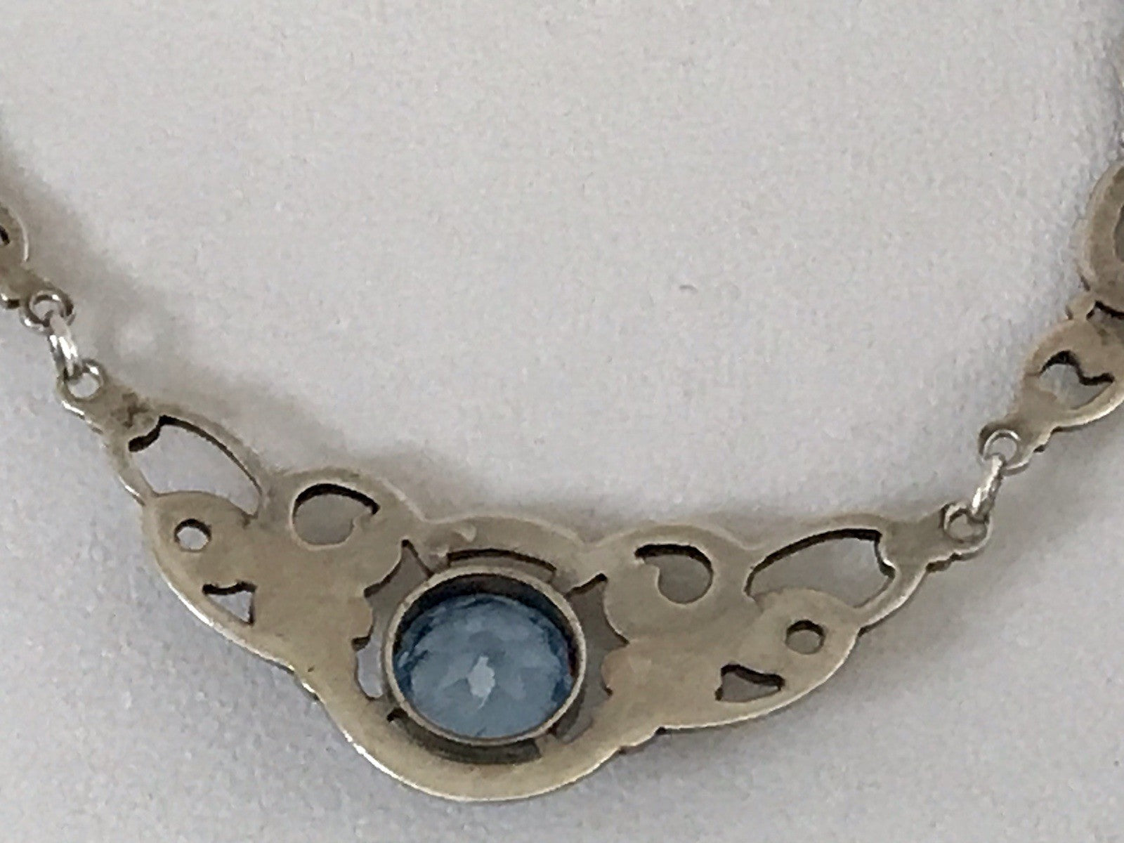 Antik 835 Sterling Silber Collier Halskette Kette Blauer Stein FBM