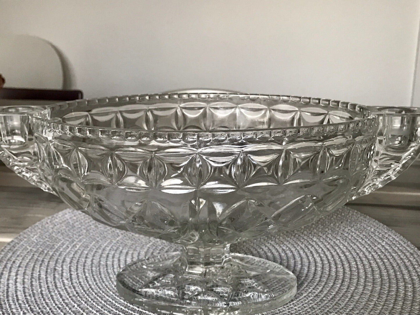 Antik Art Déco Pressglas Glas Schale Fußschale Tafelaufsatz England Jardiniere