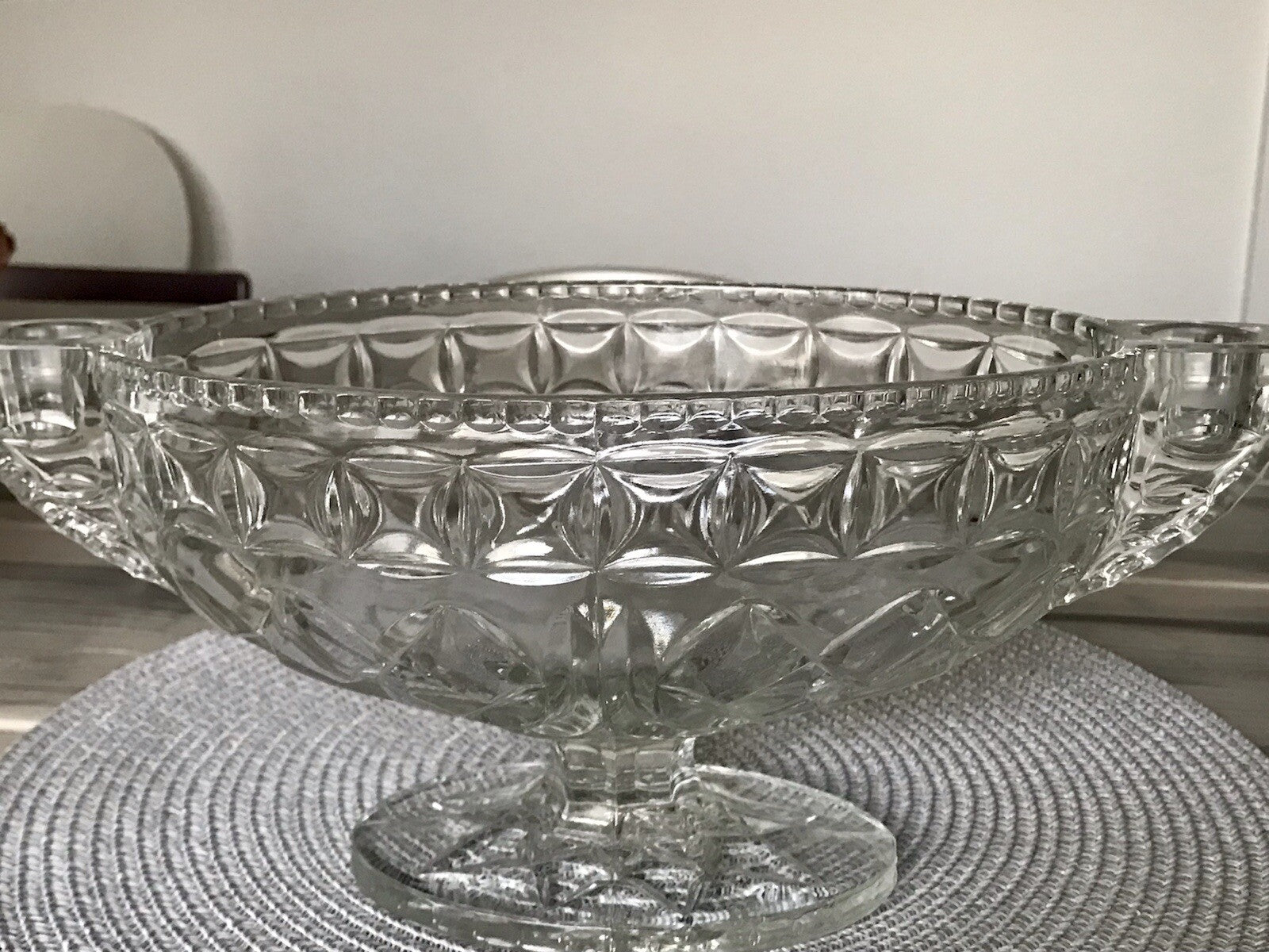 Antik Art Déco Pressglas Glas Schale Fußschale Tafelaufsatz England Jardiniere
