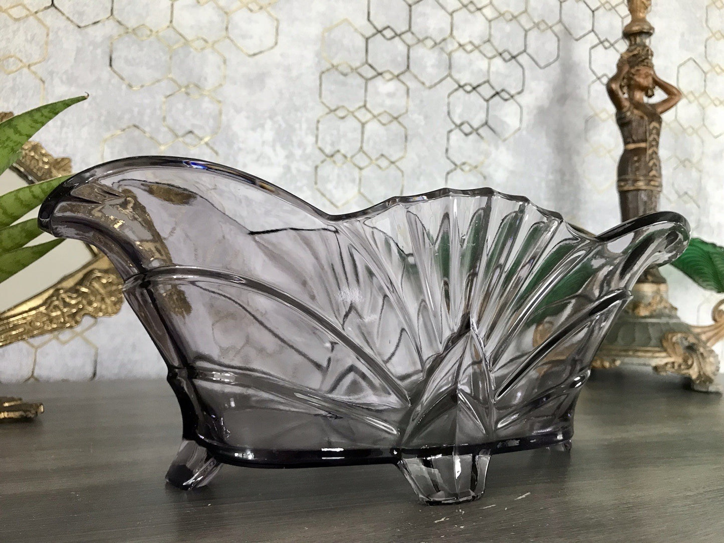 Antik Art Déco lila Pressglas Schale Glas Brockwitz Fruchtschale 1941 Jardiniere