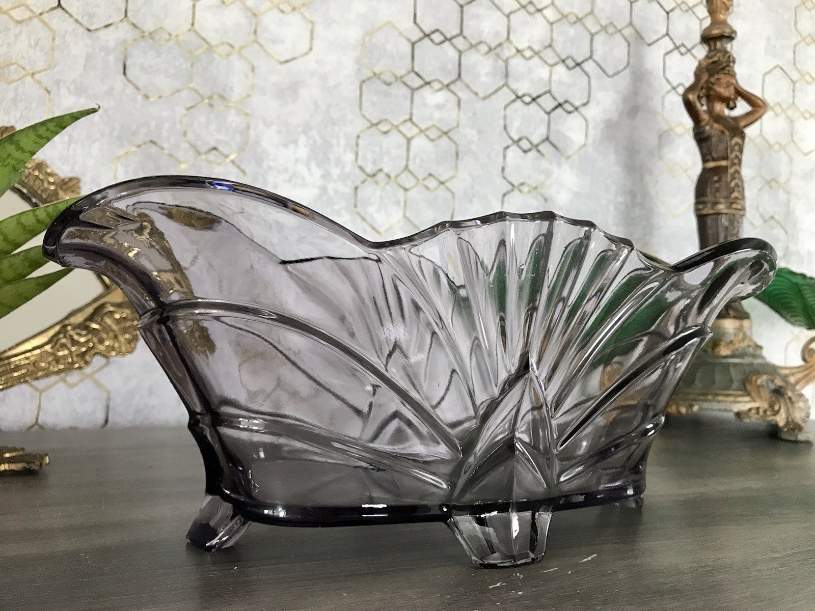 Antik Art Déco lila Pressglas Schale Glas Brockwitz Fruchtschale 1941 Jardiniere