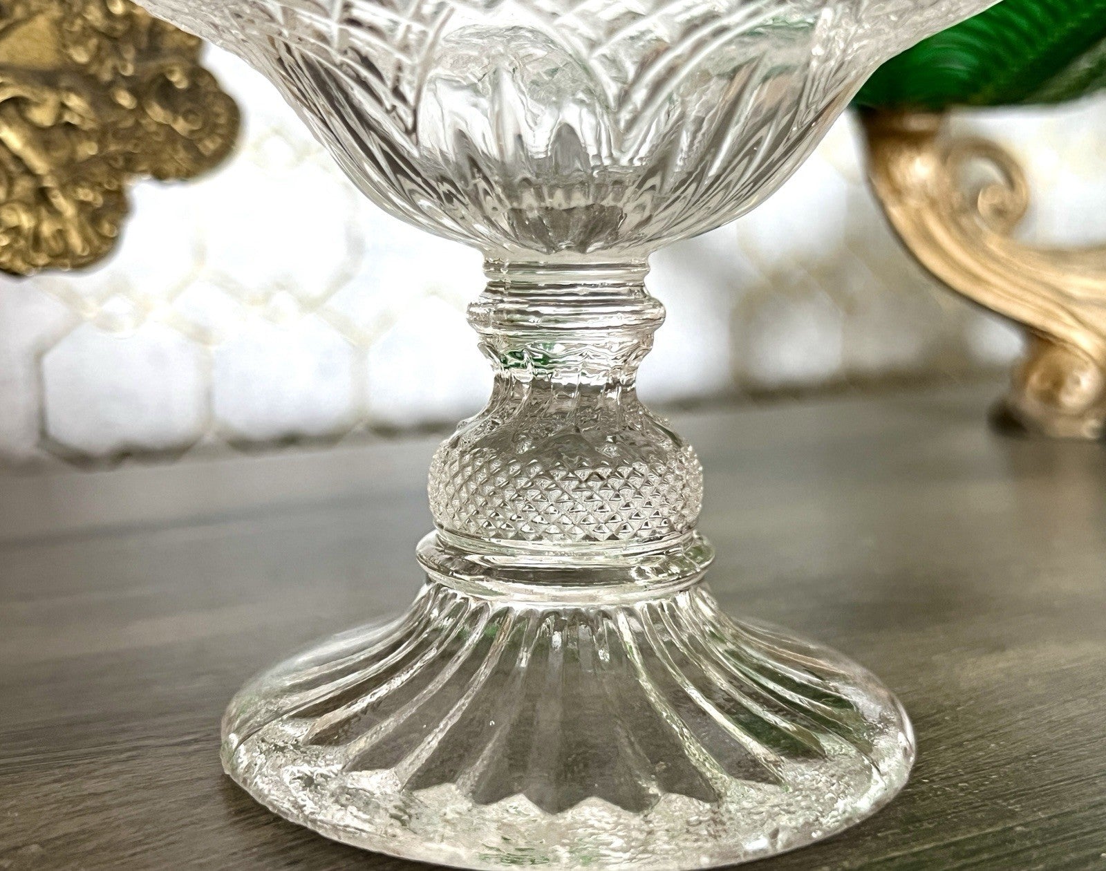 Antik Jugendstil Art Déco Pressglas Glas Fußschale Schale Zuckerschale Ananas