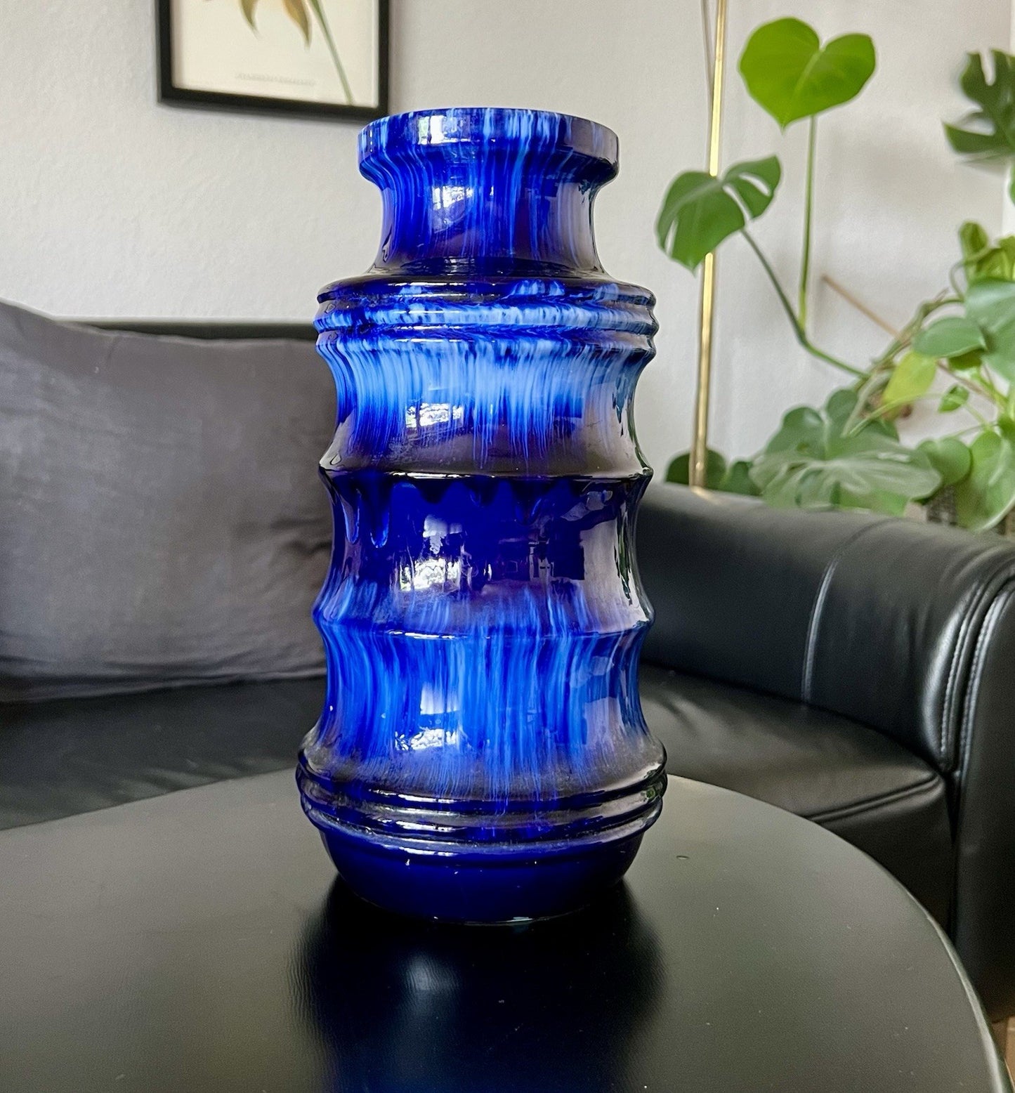 Vintage 60’s Vase Mid Century Keramik Scheurich Pagode 226 Fat Lava kobaltblau