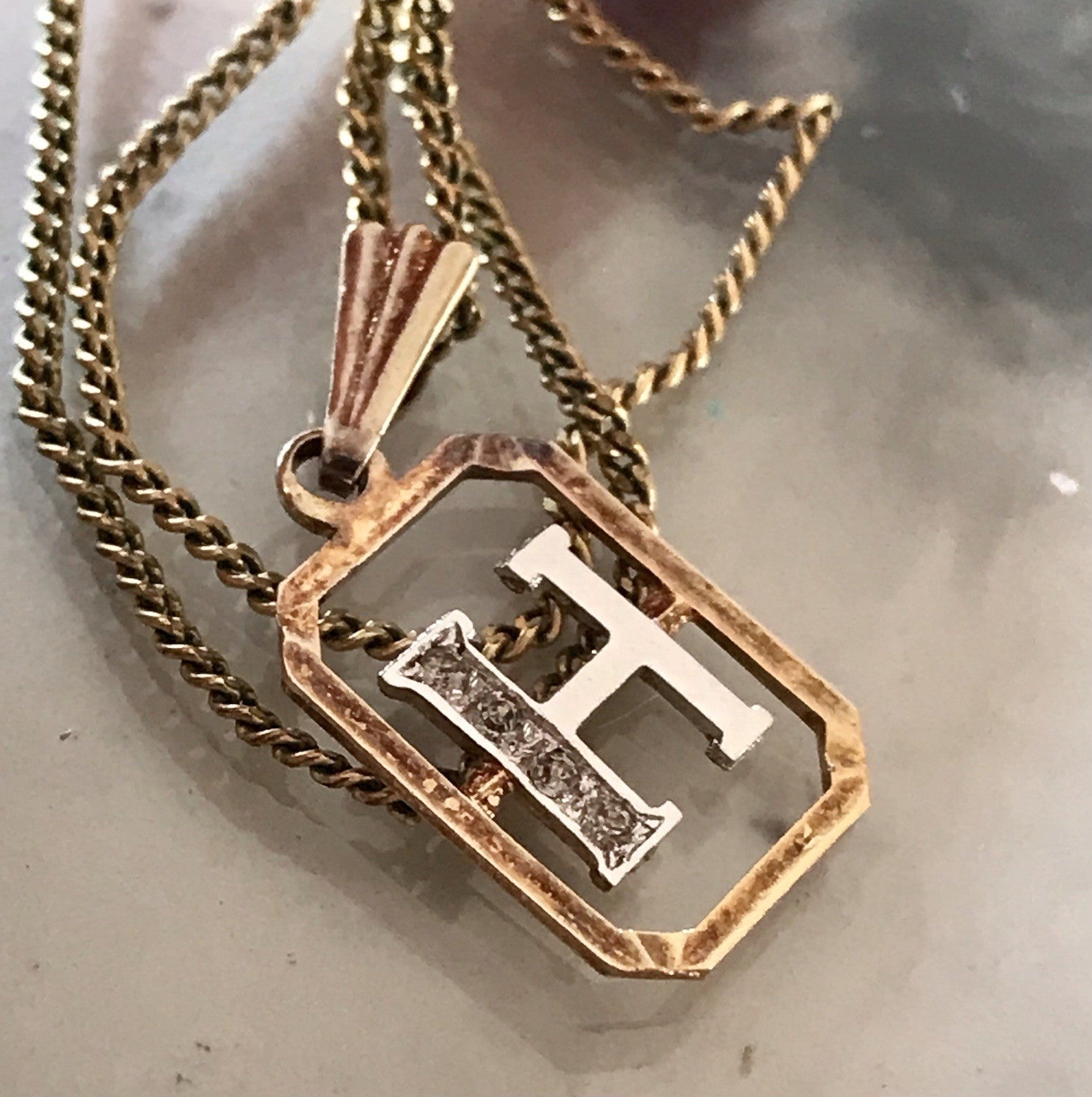 Vintage Edel Anhänger Buchstabe H Kettenanhänger Silber 925 Steinchen vergoldet