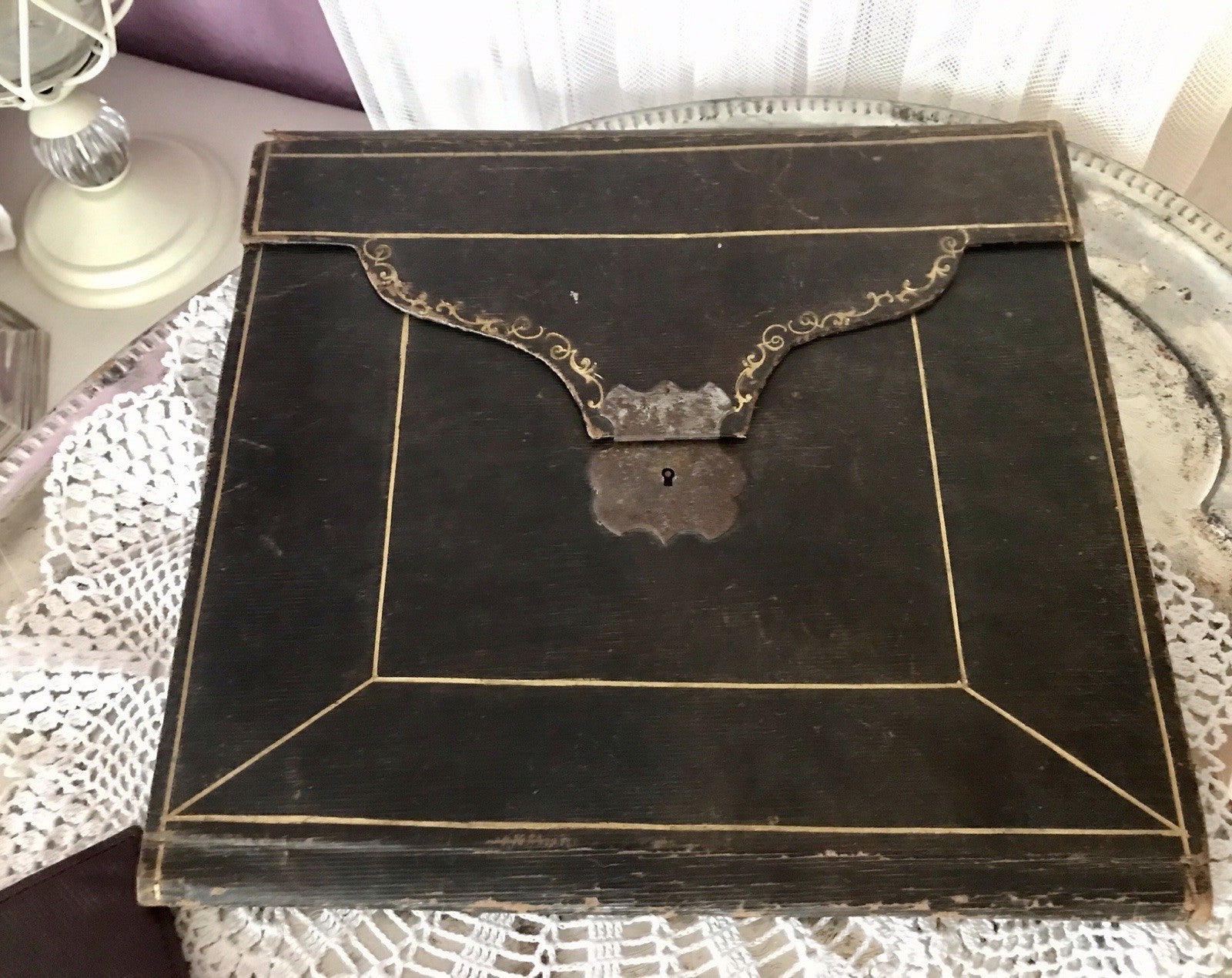 Antik Briefmappe?  Papiermappe Schreibmappe? Mappe Block Petitpoint Leder