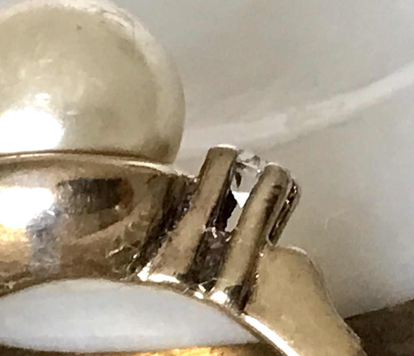 Antik Alt Edel DAMEN RING Silber 925 Perle farblose Steine Gr.58 18,4 vergoldet