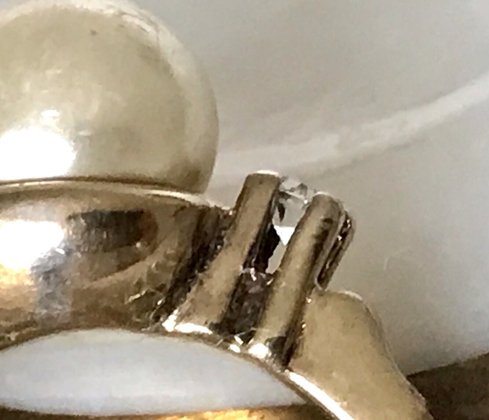Antik Alt Edel DAMEN RING Silber 925 Perle farblose Steine Gr.58 18,4 vergoldet