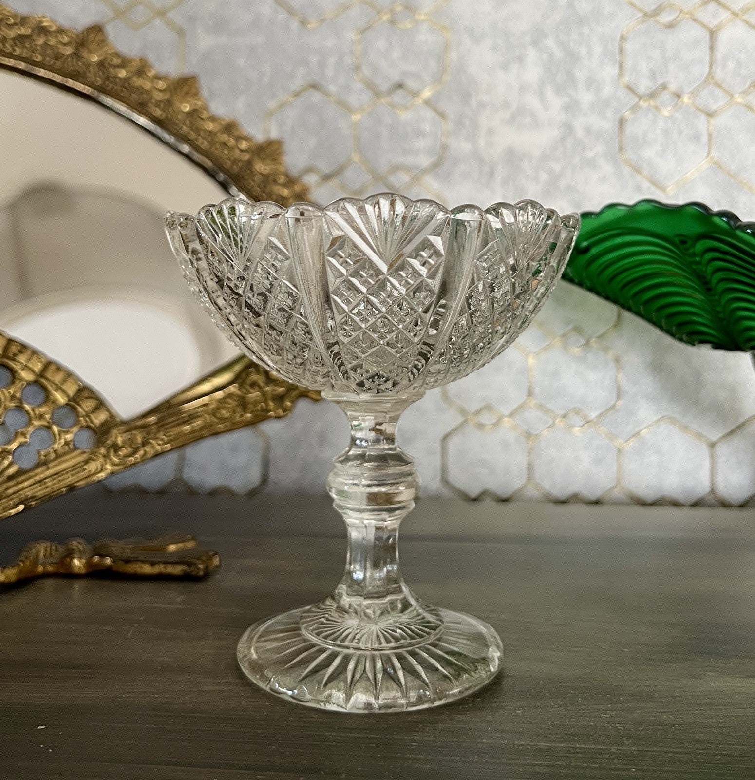 Antik Jugendstil Art Déco Pressglas Glas Fußschale Schale Zuckerschale