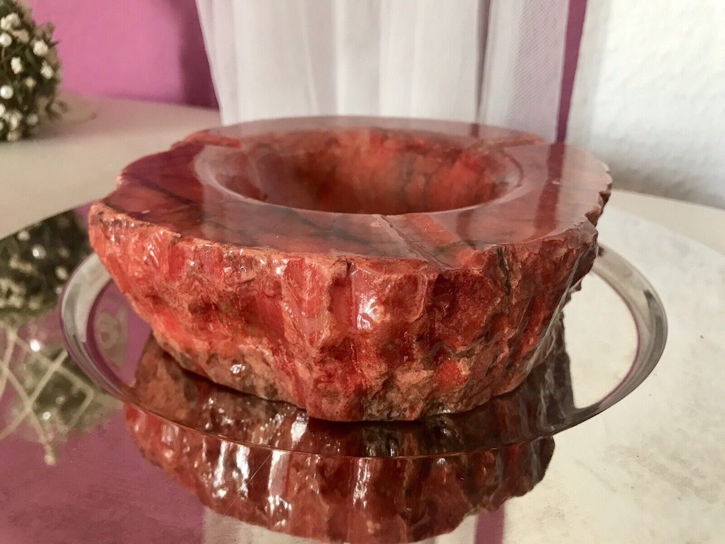 Vintage Aschenbecher Ascher roter Alabaster Romano Bianci 70er Design Klassiker