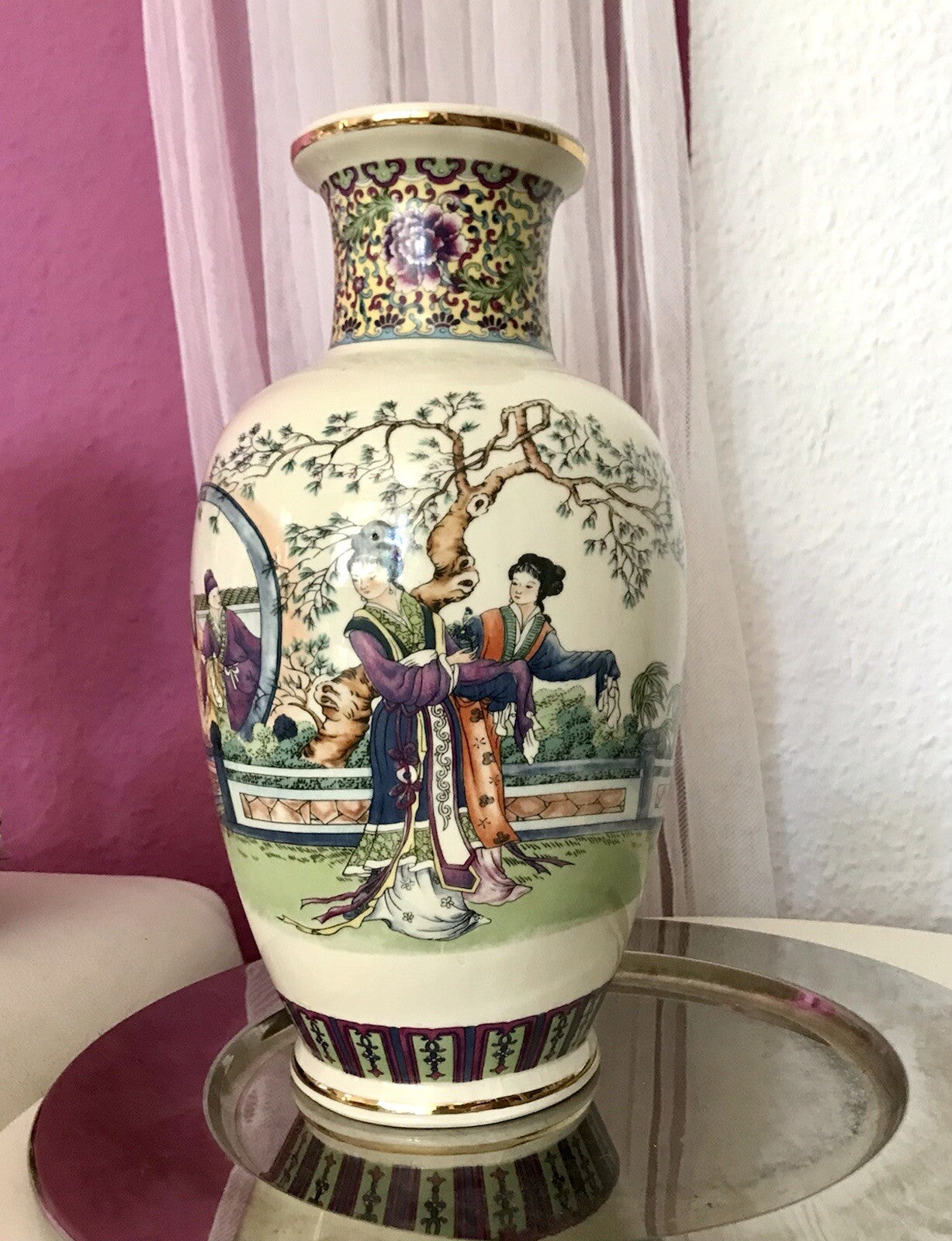 Alt Vintage Vase Bodenvase Japanisch mit Geishas Chinoiserie Design