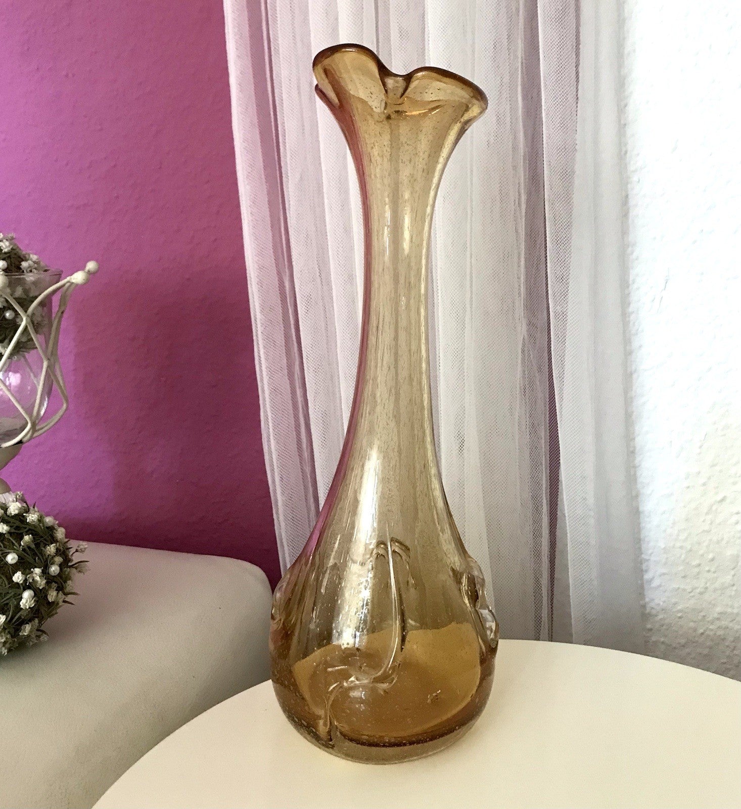 Vintage gelb große Designer Vase Blumenvase Glasvase Glas Huta Zabkowice PRL