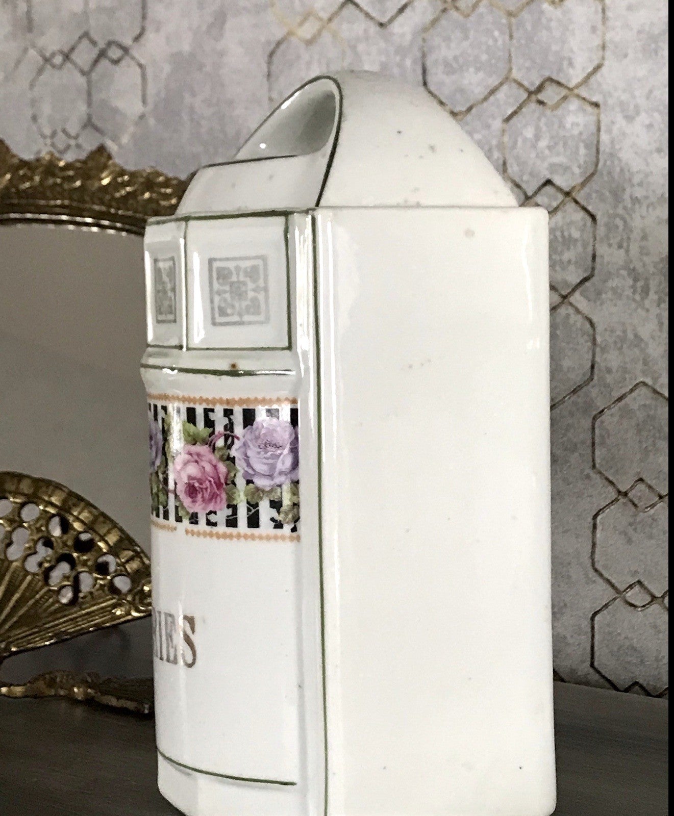 Antik Porzellan Dose Vorratsgefäß Vorratsdose Gries Rosen Jugendstil Art Déco