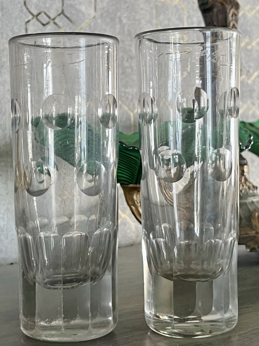Antik ~1870 2 hohe Becher Gläser Glas Schälschliff  Oliven Eichstrich Dubben?