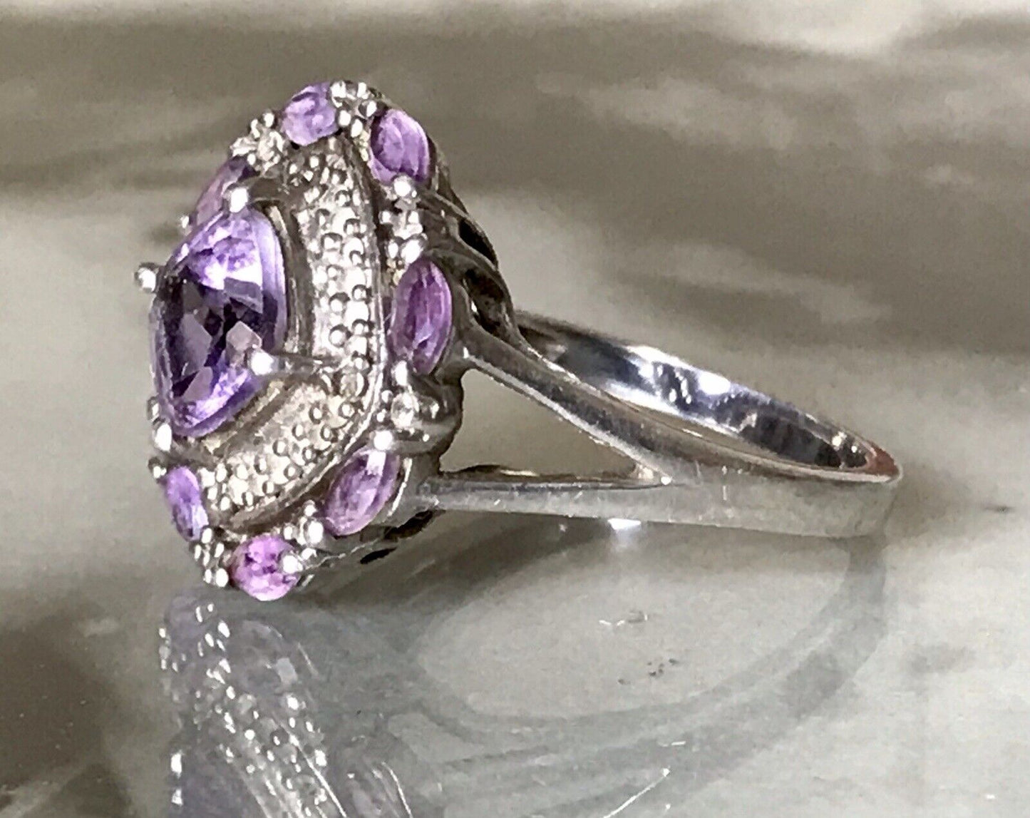 Antik Art Déco Edel DAMEN RING Silber 925 Amethyste Gr.57 58 18,1 18,5