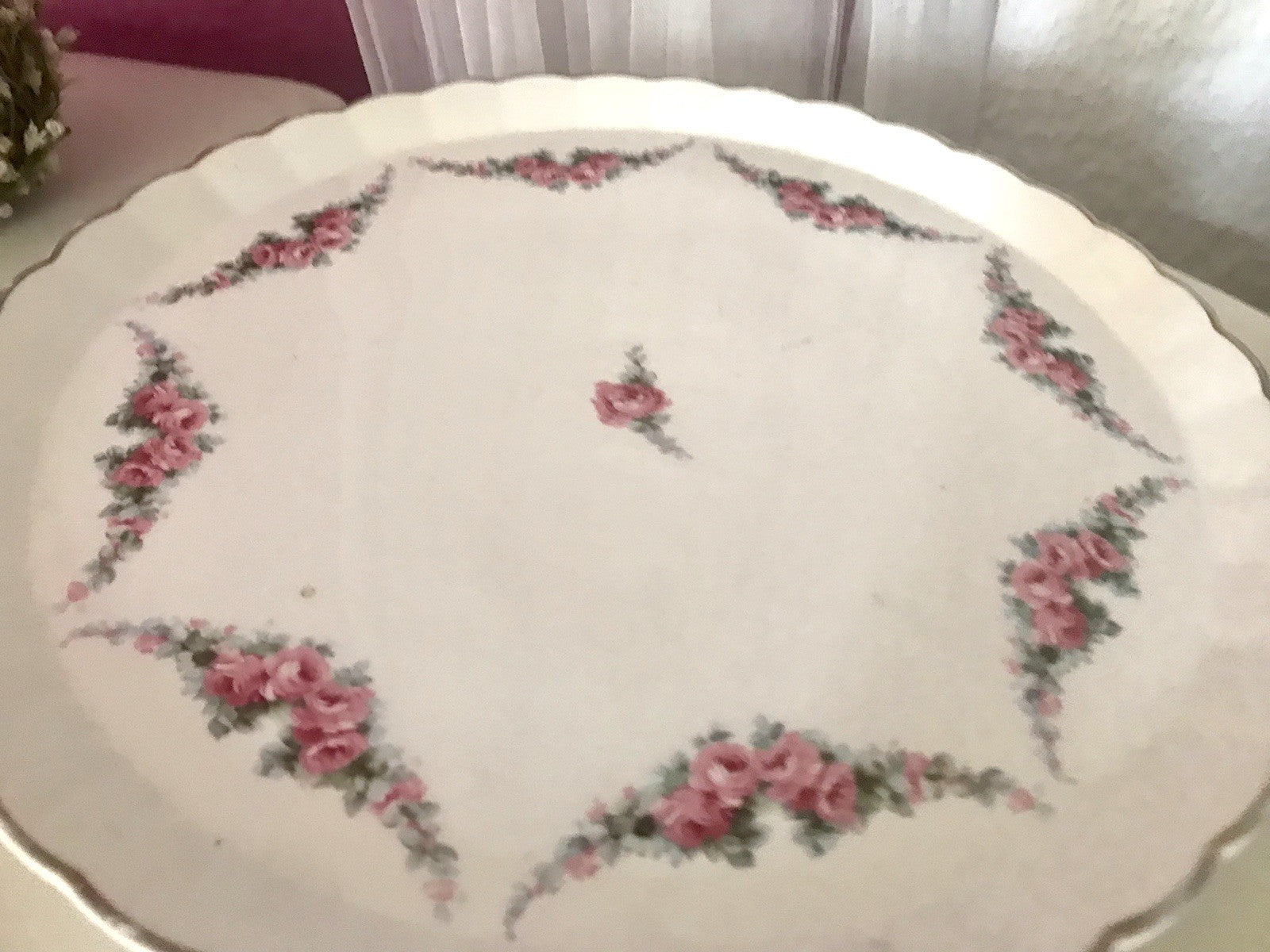 Antik Max Rösler Keramik Tortenplatte Tortenständer Rosen Art Déco