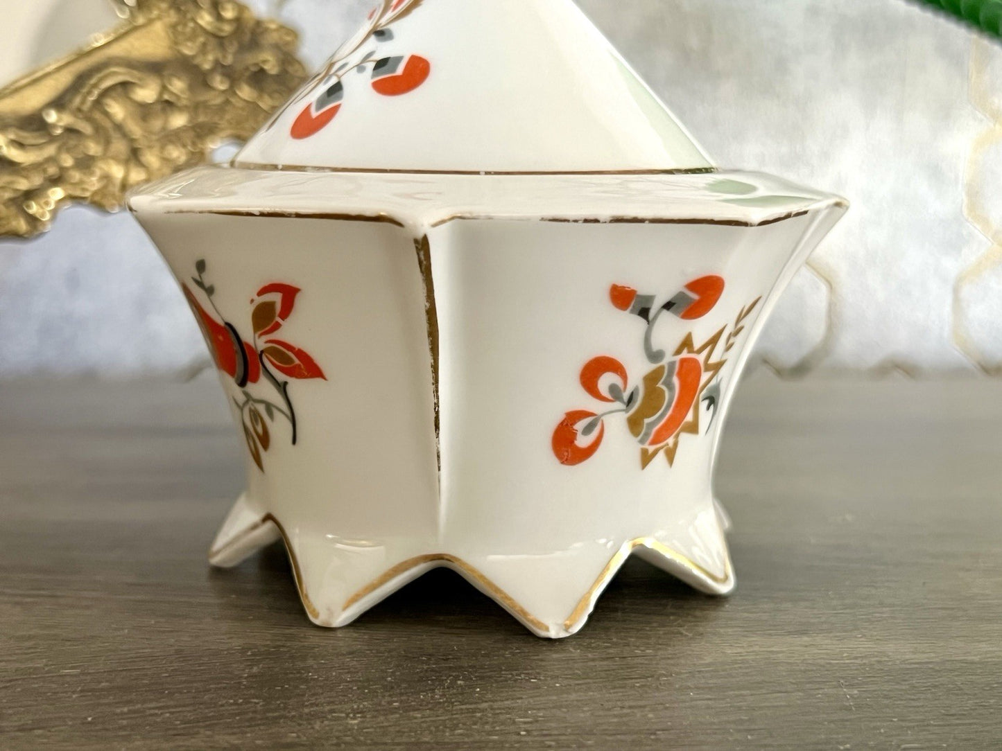 Antik Art Déco Porzellan Dose Deckeldose Schatulle Bonboniere Volkstedt Thüringe