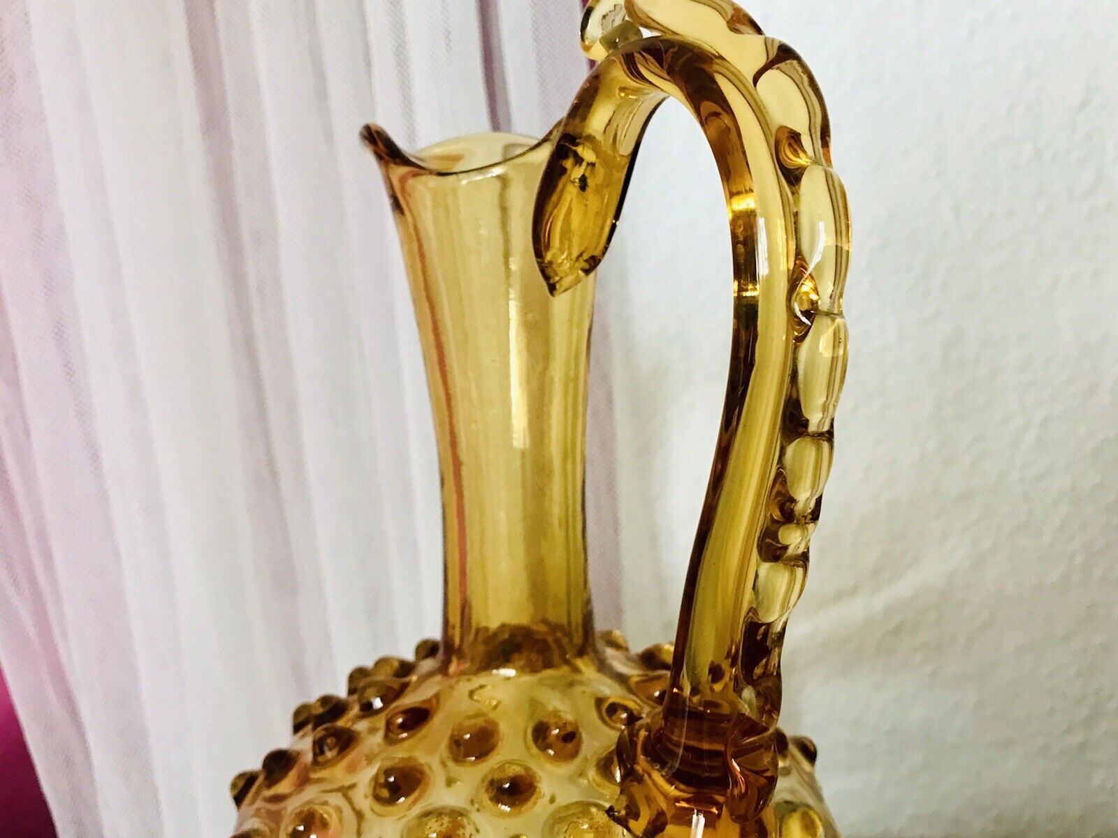 Murano Barovier Tosso ? 60er Karaffe Kanne Vase Glas Gelb Noppen Dubben Abriss
