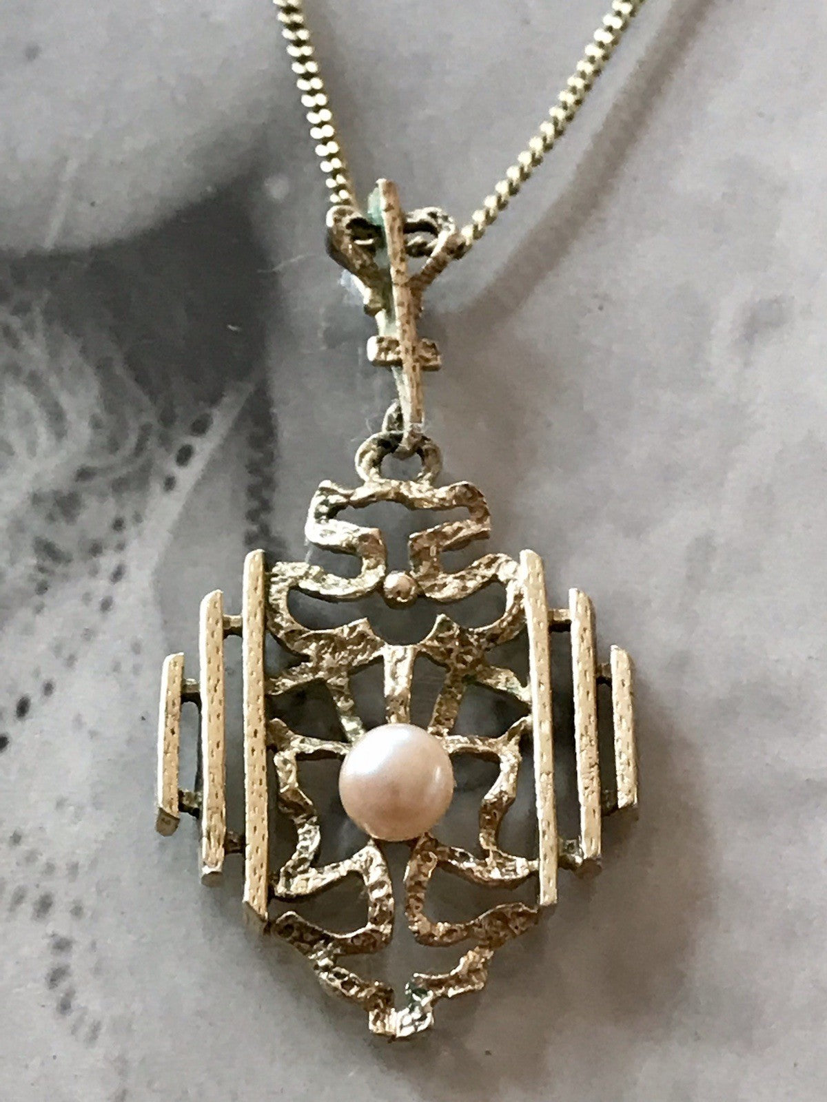 Vintage Designer Anhänger Perle Amerik. Doublè vergoldet Brutalismus MCM TeKa
