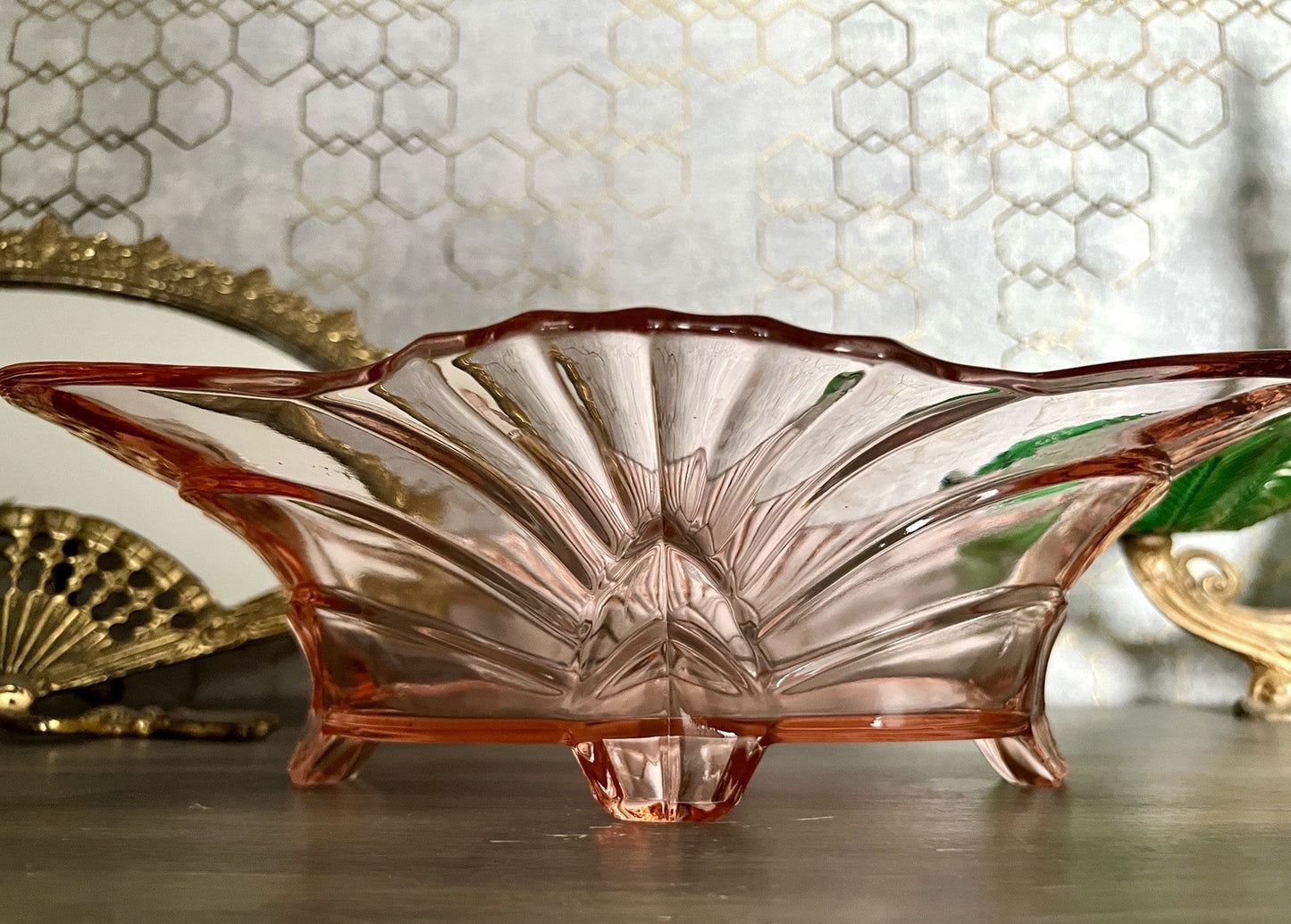 Antik Jardiniere Brockwitz Rosalin Rosa Art Déco Schale Pressglas Glasschale