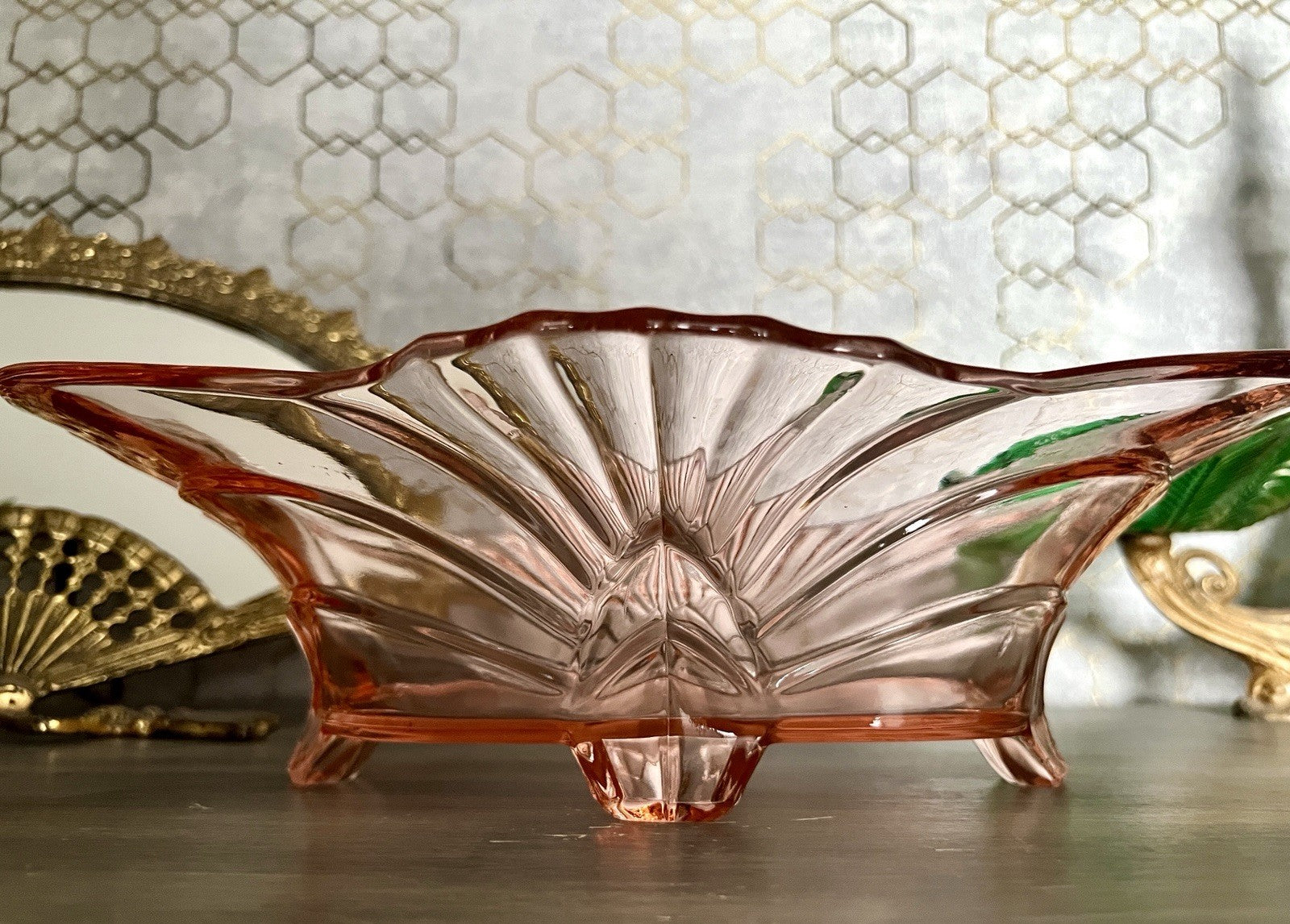 Antik Jardiniere Brockwitz Rosalin Rosa Art Déco Schale Pressglas Glasschale