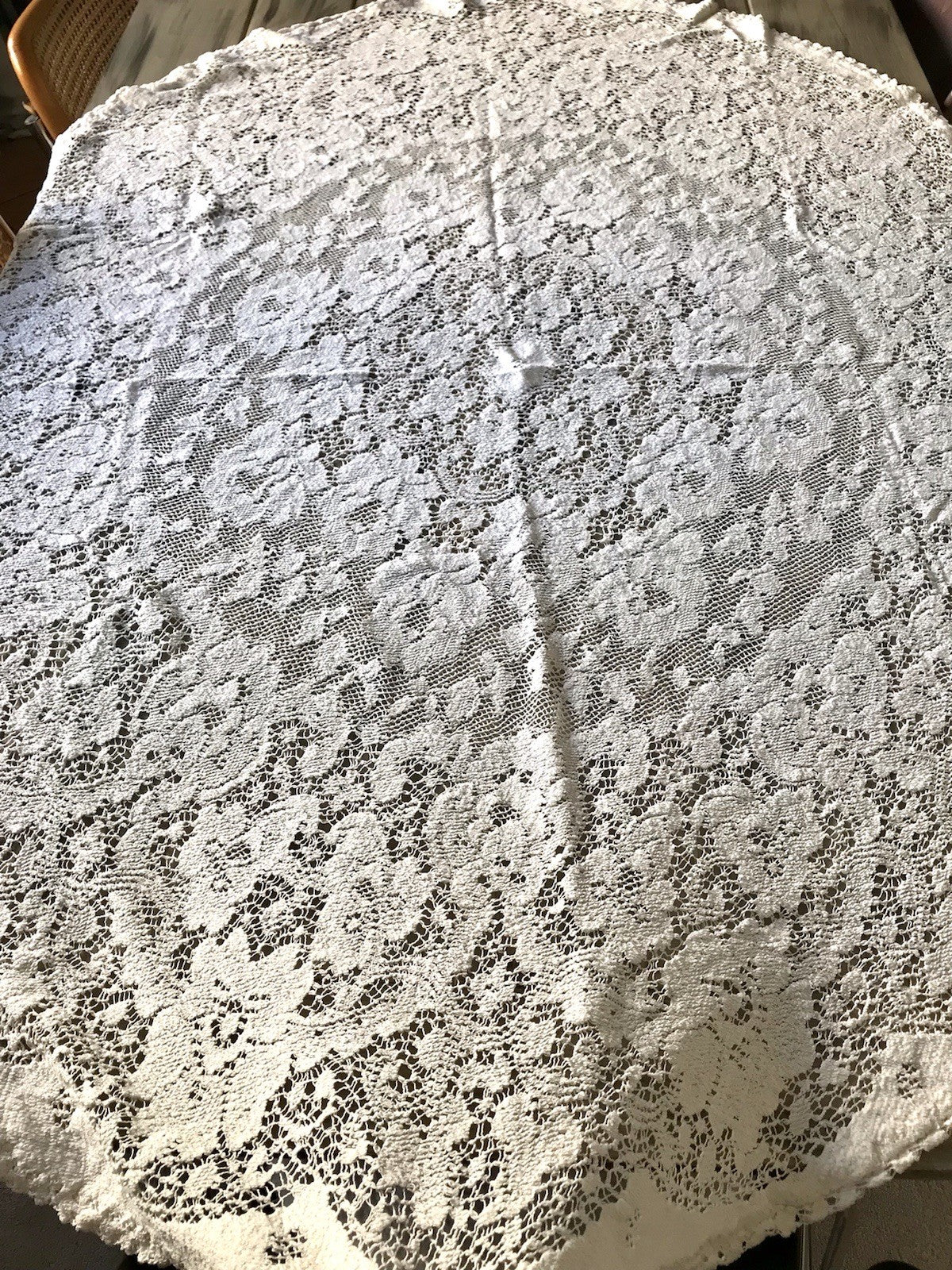 Antik Filetspitze Tischdecke Rund oval weiß Baumwolle Spitze Landhaus
