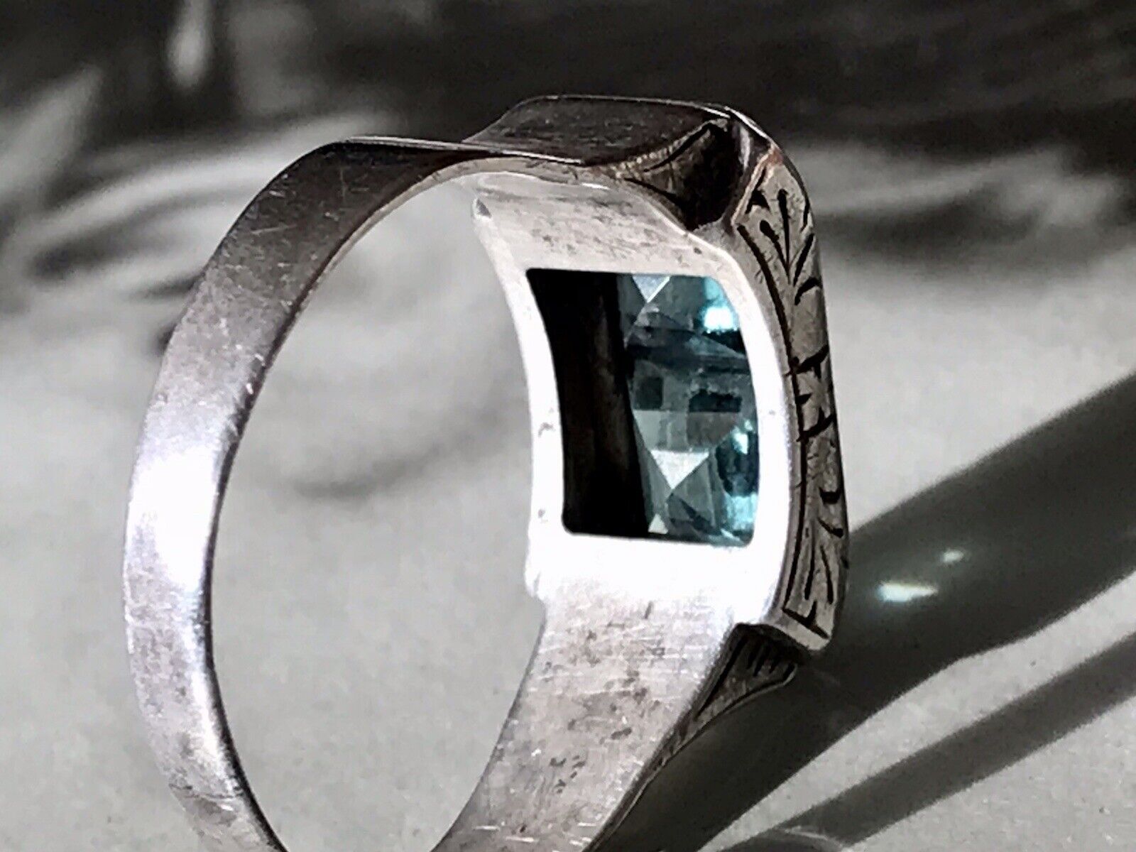 Antik Art Déco Unisex RING Silber Gr. 62 19,7 Blaugrüne Steine