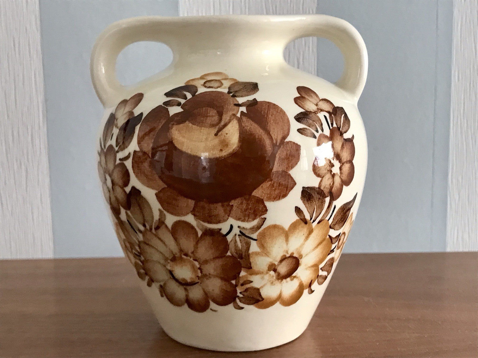 Vintage Fayence Keramik  Vase handbemalt ZF Kolo Polen 50er 60er beige braun
