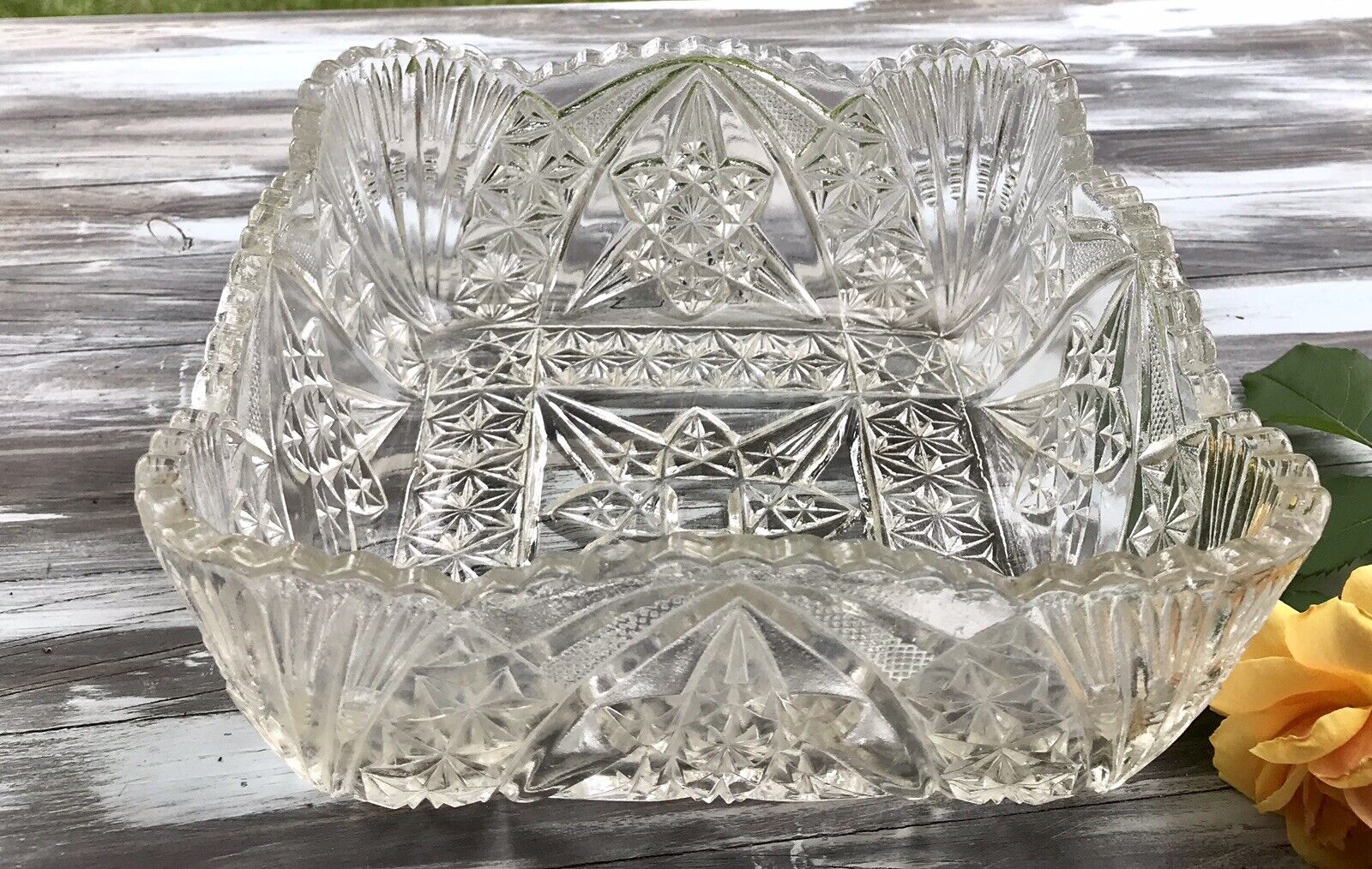 Antik Jugendstil Brockwitz 1915 Pressglas Schale viereckig Zürich Glas So Schön!