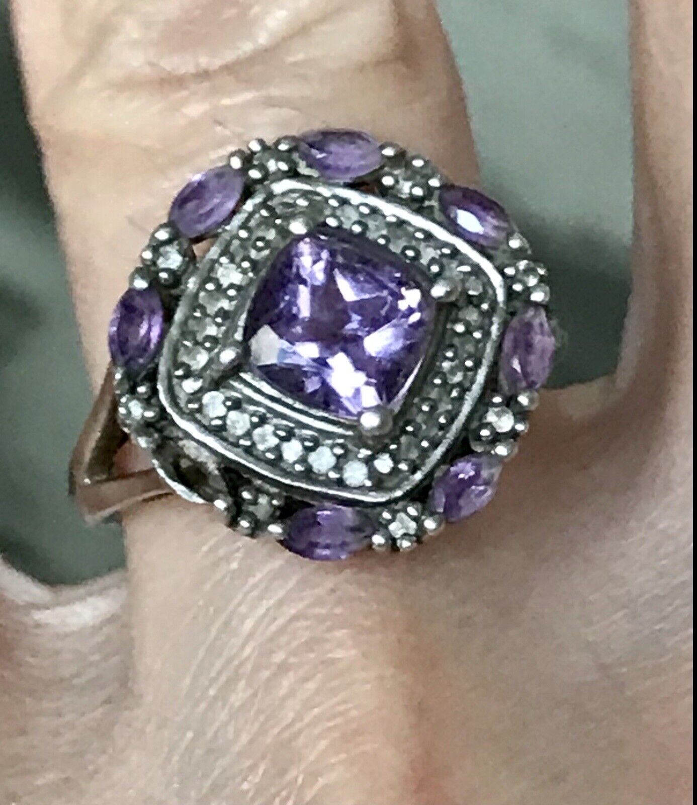 Antik Art Déco Edel DAMEN RING Silber 925 Amethyste Gr.57 58 18,1 18,5