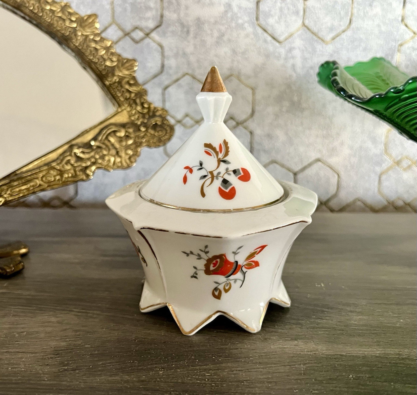 Antik Art Déco Porzellan Dose Deckeldose Schatulle Bonboniere Volkstedt Thüringe