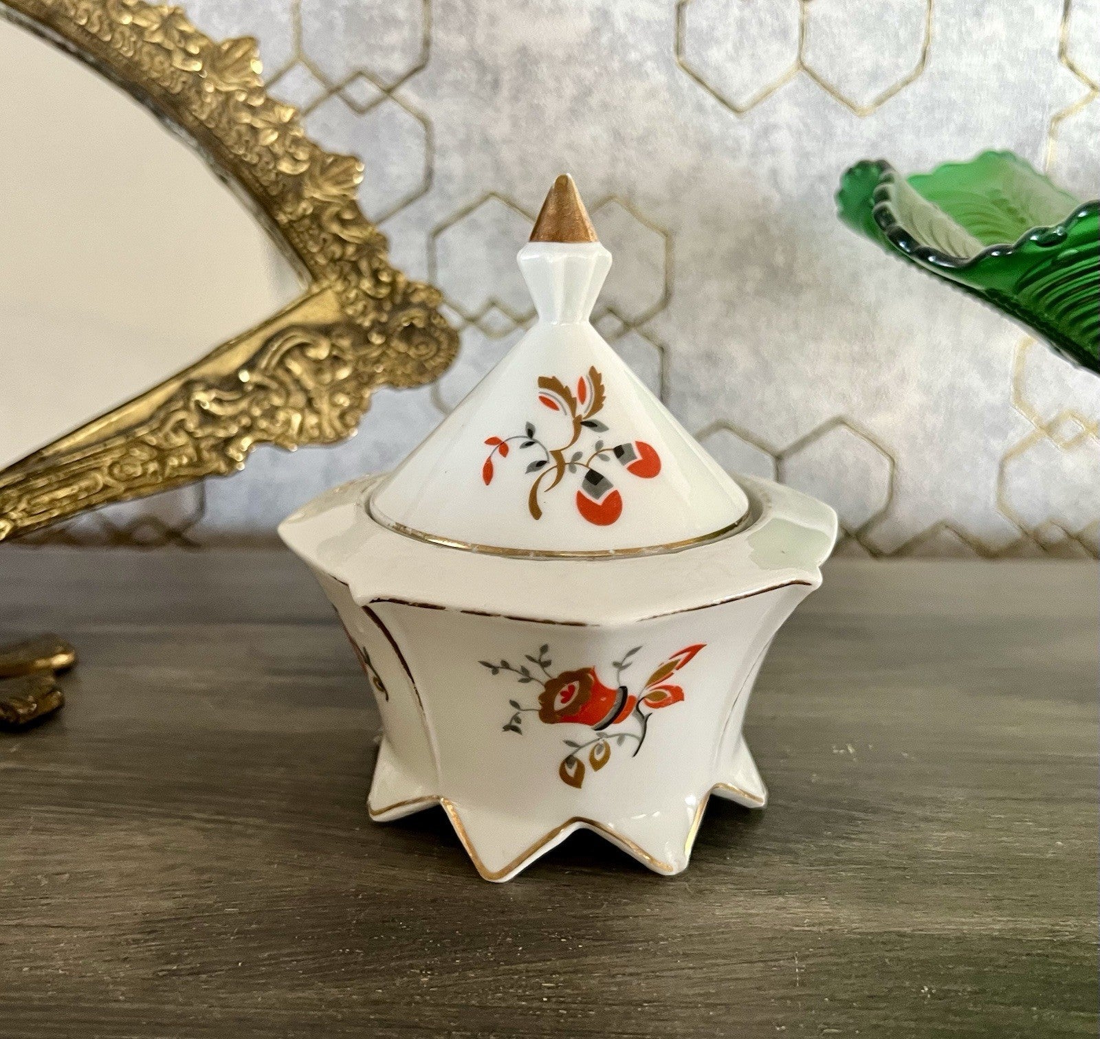 Antik Art Déco Porzellan Dose Deckeldose Schatulle Bonboniere Volkstedt Thüringe