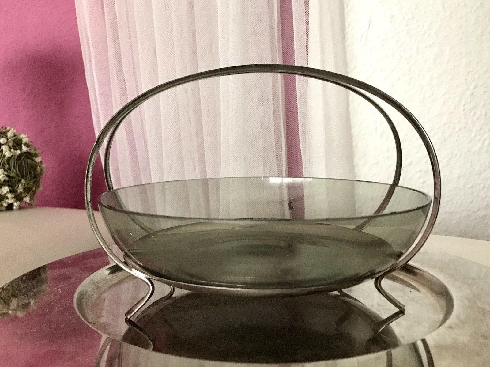 WMF ? Vintage Schale versilbert 50er 60er Mid Century Rauchglas Einsatz MCM