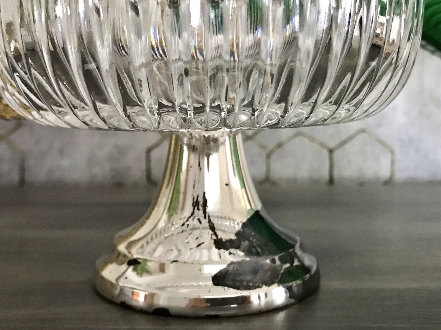 Vintage Glasschale Fußschale  Schale Glas versilberte Montur Kristallglas?