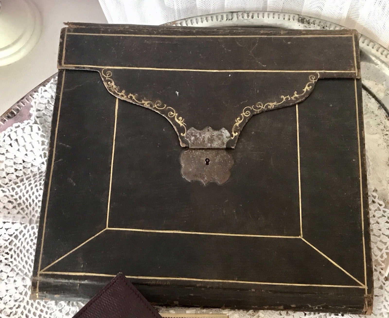 Antik Briefmappe?  Papiermappe Schreibmappe? Mappe Block Petitpoint Leder