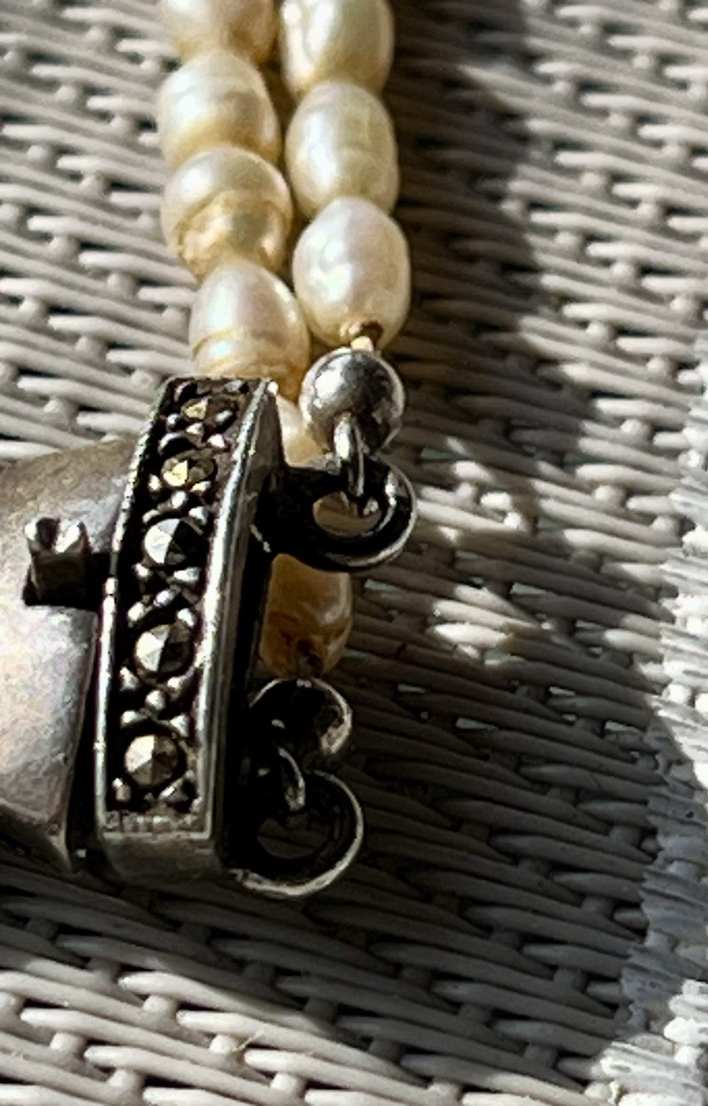 Antik  Jugendstil Silber Collier Perlen Halskette Herz Markasite blauer Stein