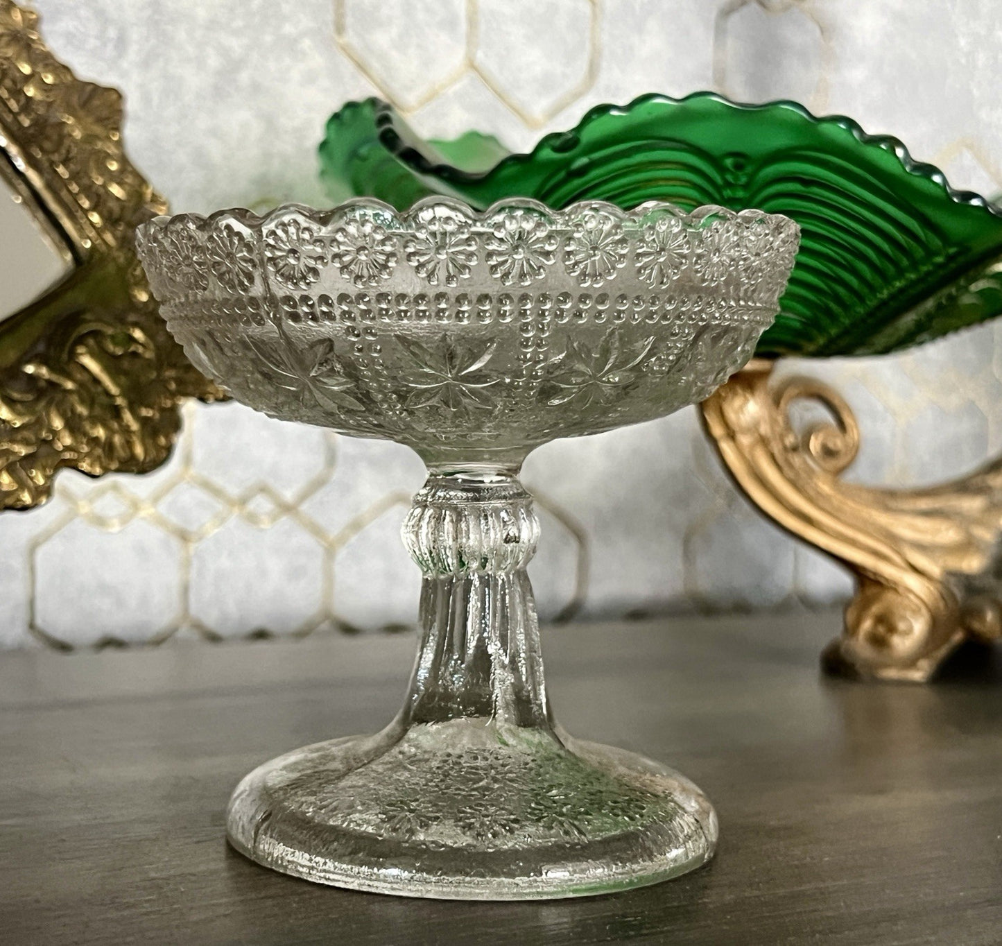 Antik Jugendstil Art Déco Pressglas Glas Fußschale Schale Zuckerschale