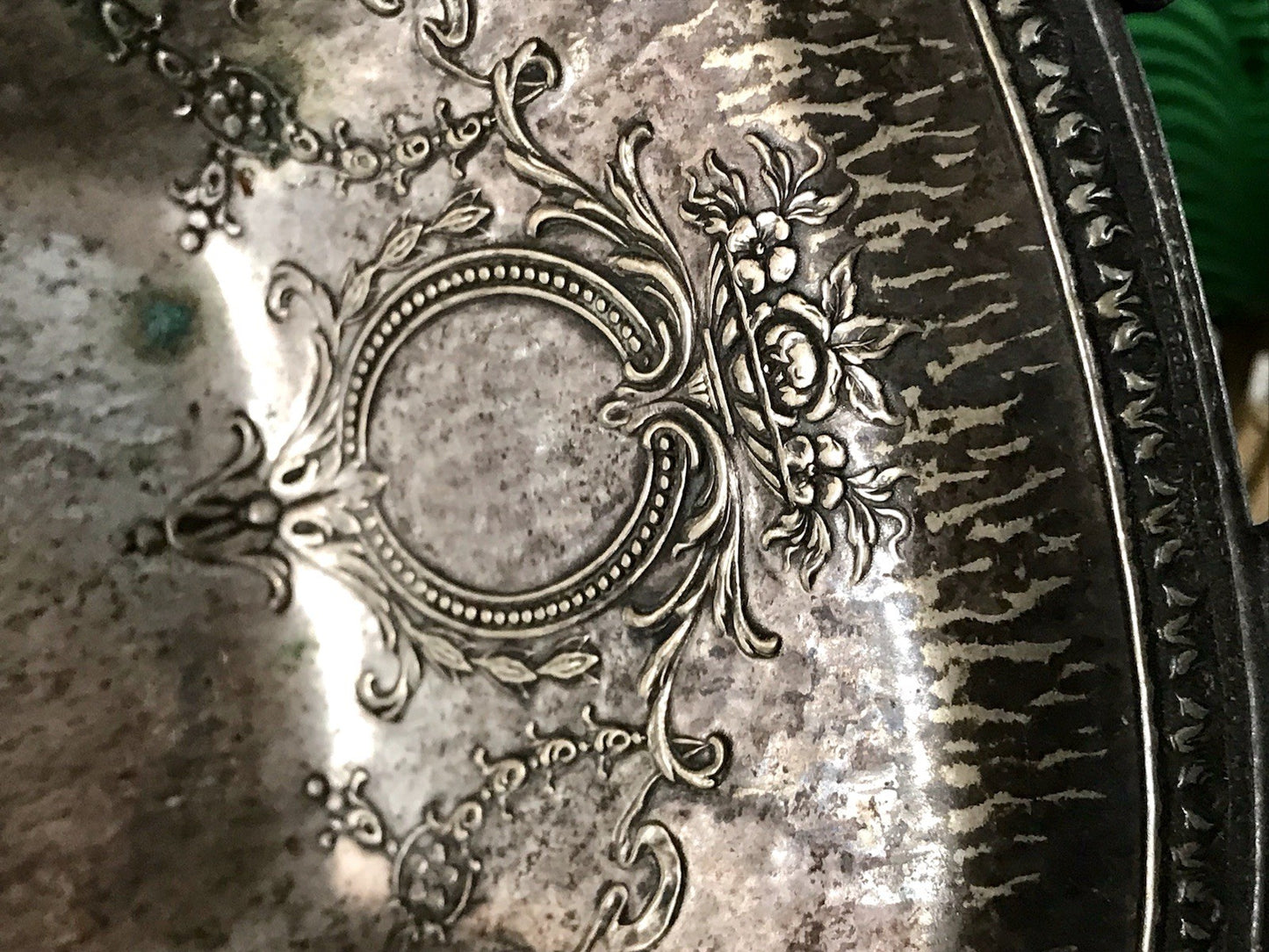 Antik Schale versilbert Art Nouveau Jugendstil  um 1900 oval Handhaben Relief