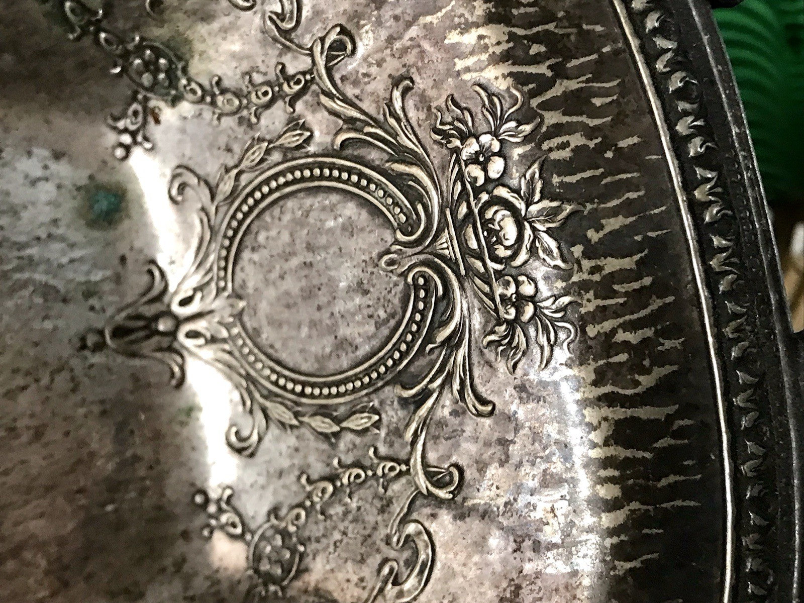 Antik Schale versilbert Art Nouveau Jugendstil  um 1900 oval Handhaben Relief
